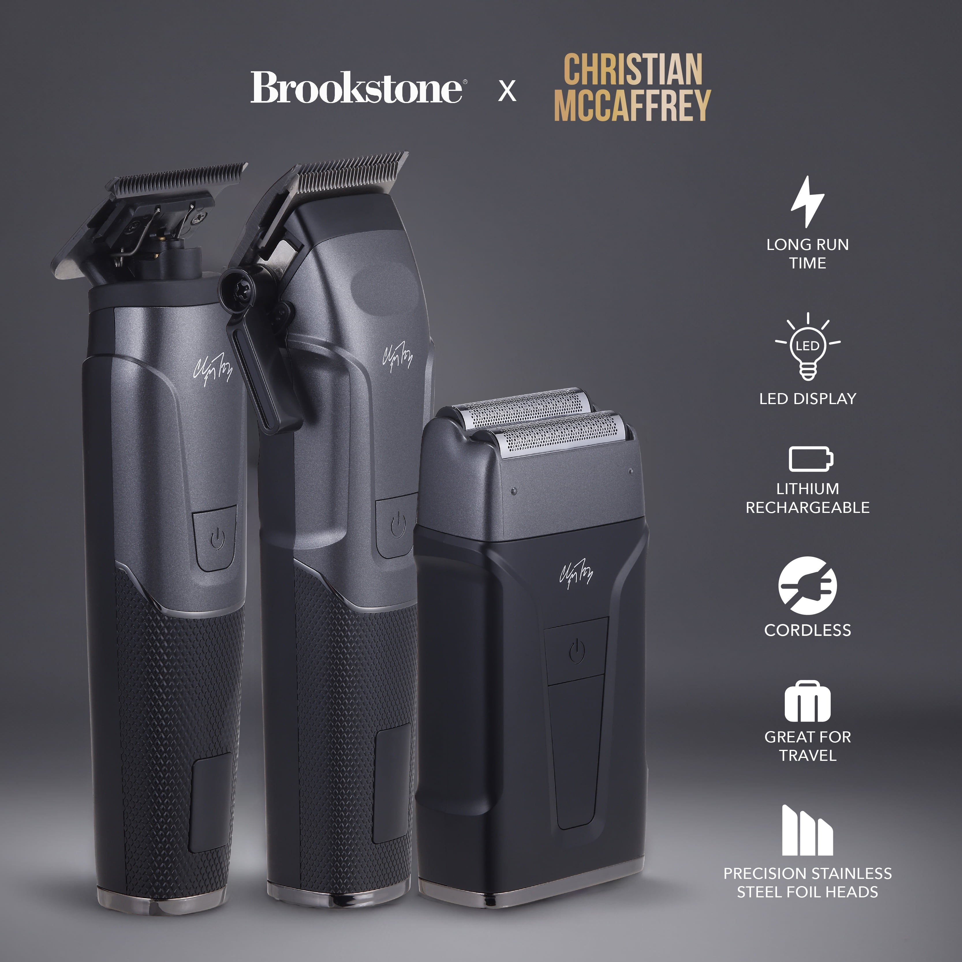 Brookstone Christian McCaffrey Special Edition, 3-in-1 Cordless Rechargeable Pro Shaving Kit Includes Men's Electric Shaver, Trimmer, and Clipper - Image 20