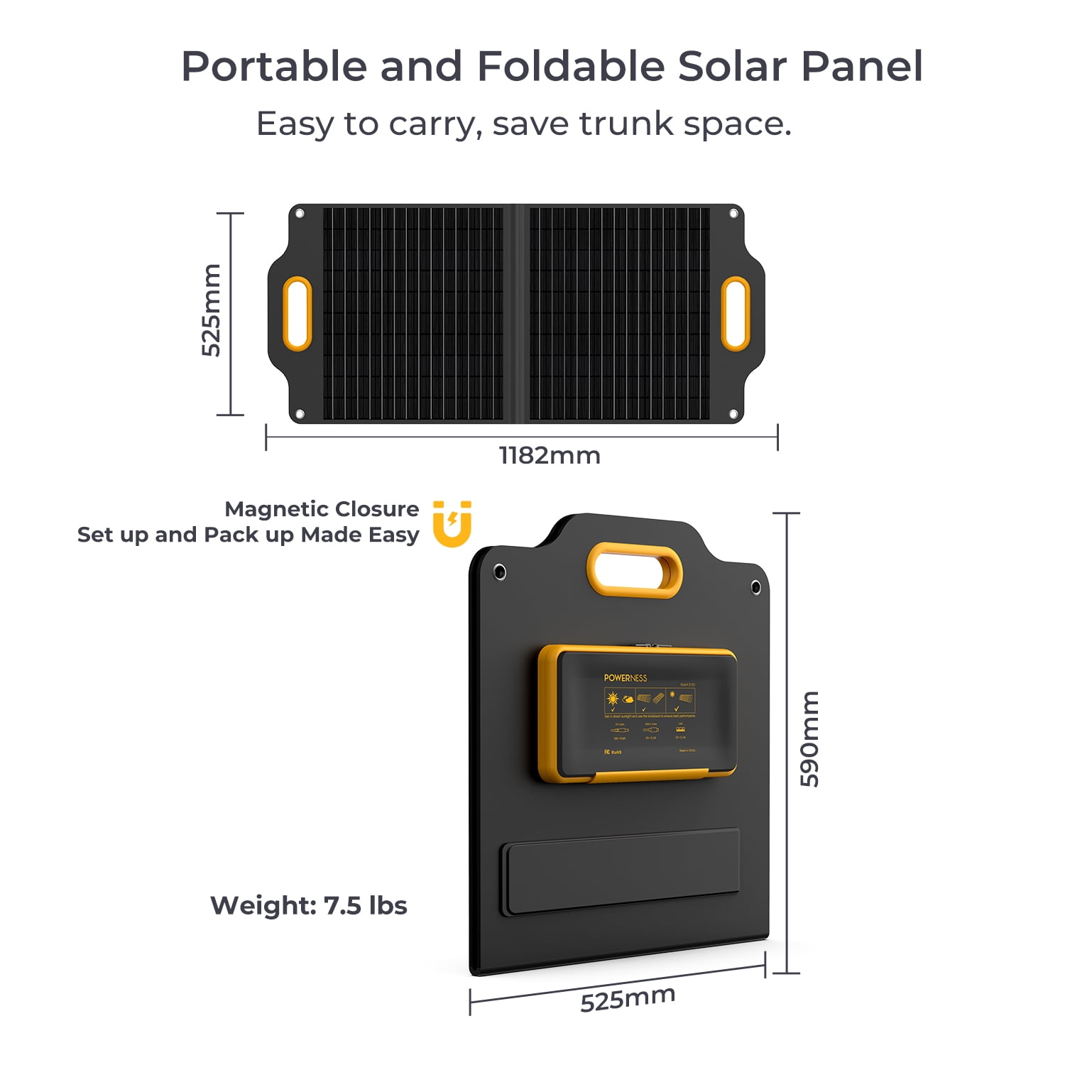 Powerness 80W Portable Solar Panel for Power Station, Foldable Solar Charger with Patented LCD Digital Window for Outdoor Camping, RV, Off Grid System - Image 2