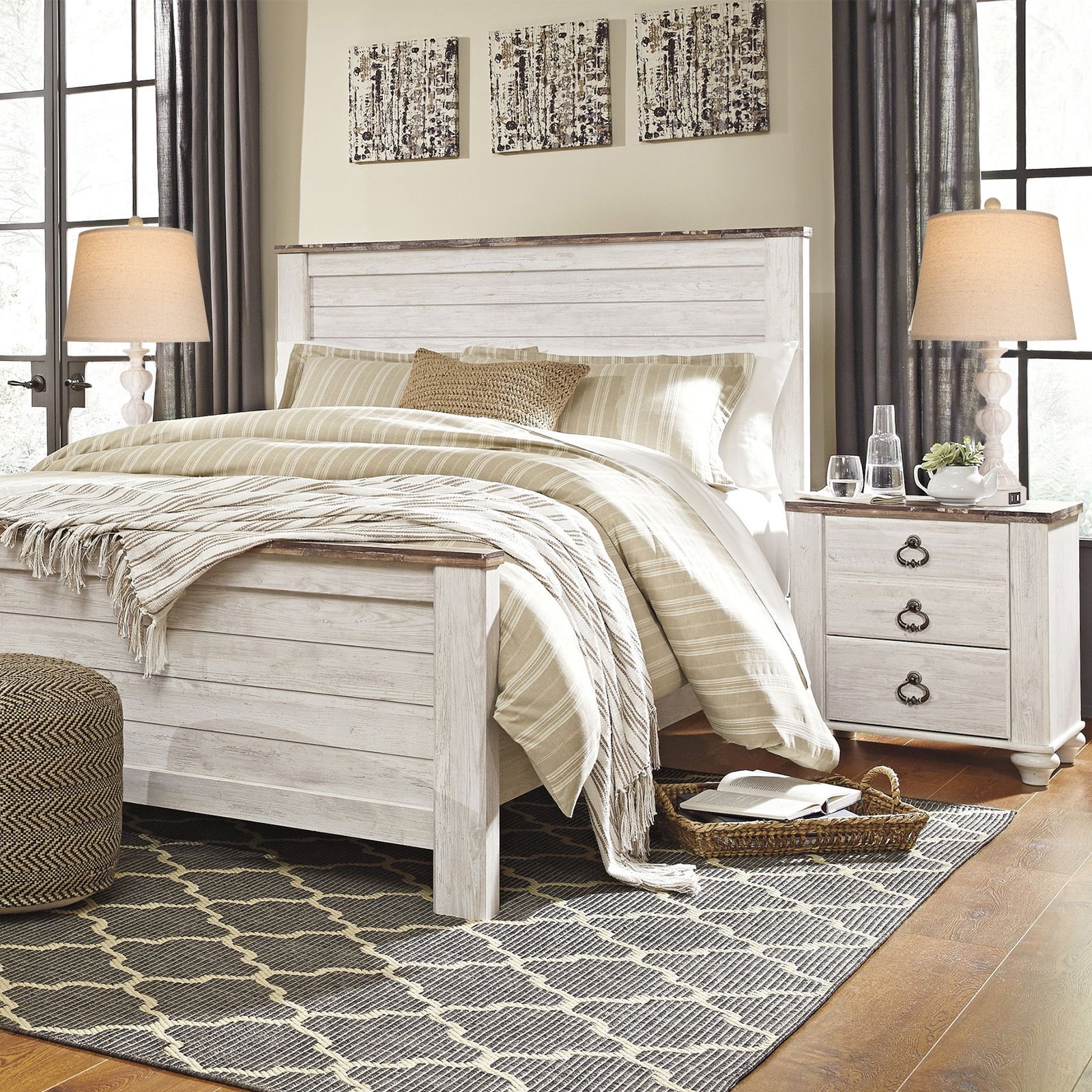 Partphoner Resin Washed-White Farmhouse Table Lamp Set of 2, 3-Way Dimmable, 2 USB Charging Ports - Image 7