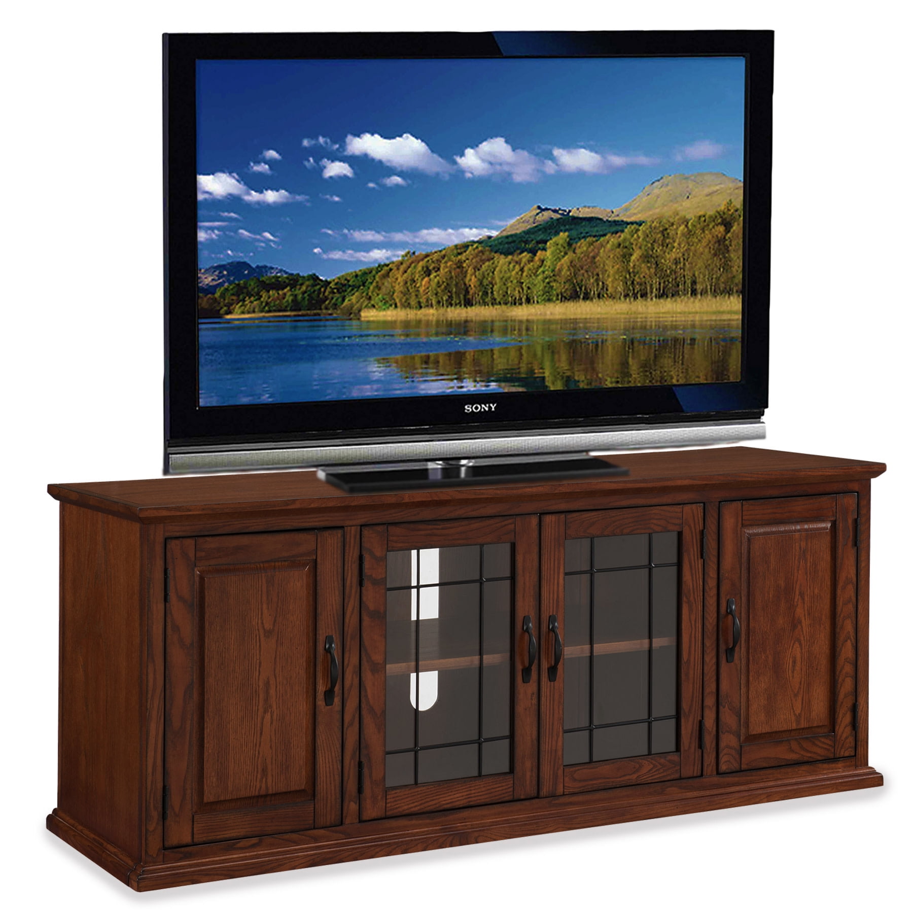 Leick Home Solid Wood and Leaded Glass TV Stand for TVs up to 65", Burnished Oak - Image 12