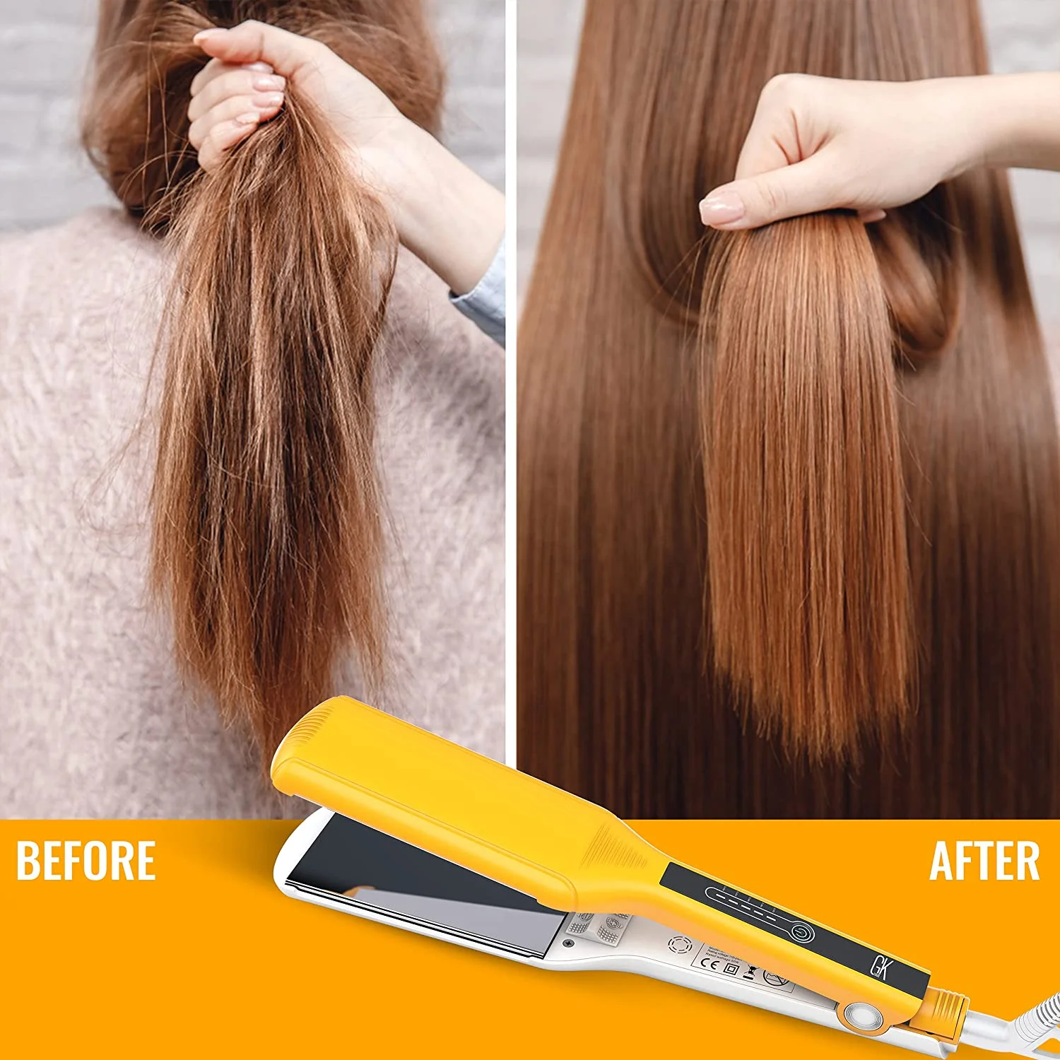 Global Keratin One Control Flat Iron Extra Large Titanium Plates One Button Control with Hair Smoothing Thickness Setting and Easy Storage Lock for Thick Curly and All Types of Hair 110-220V by Gkhair - Image 2