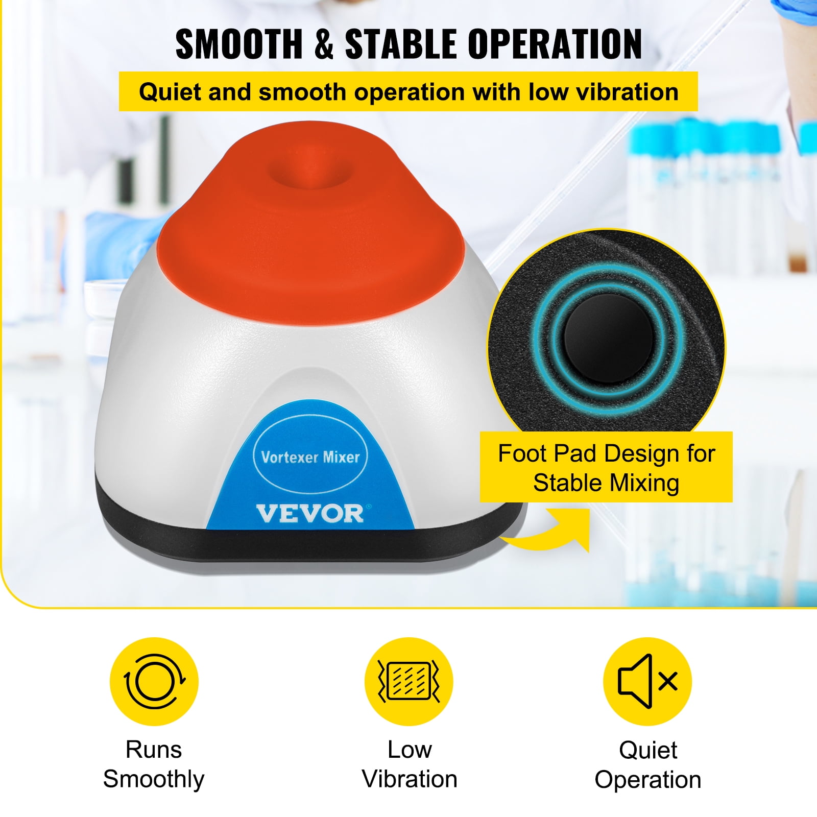 VEVOR Vortex Mixer, 6000rpm Mini Vortex Mixer Shaker, Touch Function Scientific Lab Vortex Shaker, Mix Up to 50mL, 6mm Orbital Diameter for Test Tube, Tattoo Ink, Nail Polish, Eyelash Adhesives, Paint - Image 6