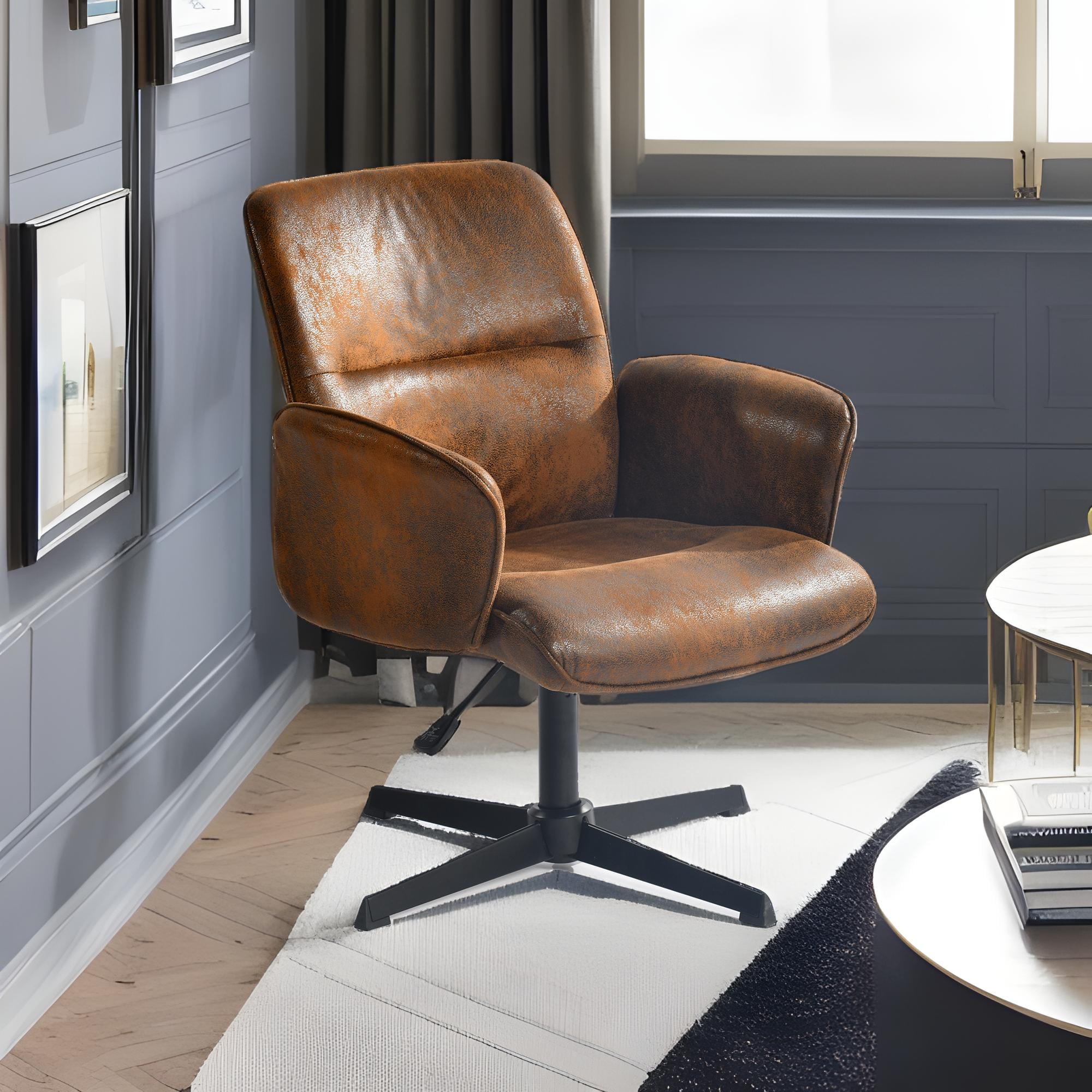 Homy Casa Home Office Desk Chair, Swivel Height Adjustable Criss-cross Computer Chairs Armchair Suede Brown - Image 6