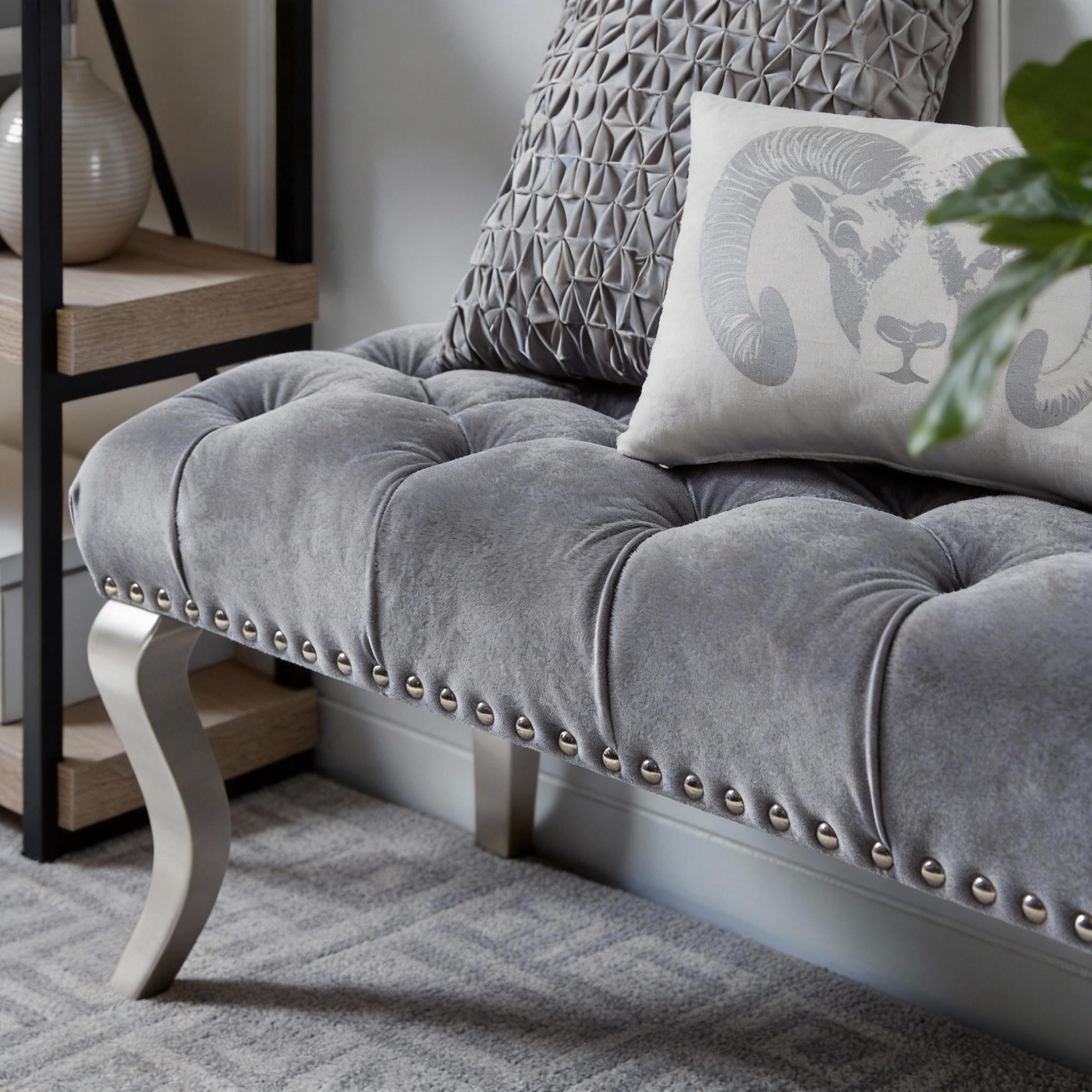 Roundhill Furniture Decor Maxem Fabric Upholstered Bench with Nailhead Gray - Image 2