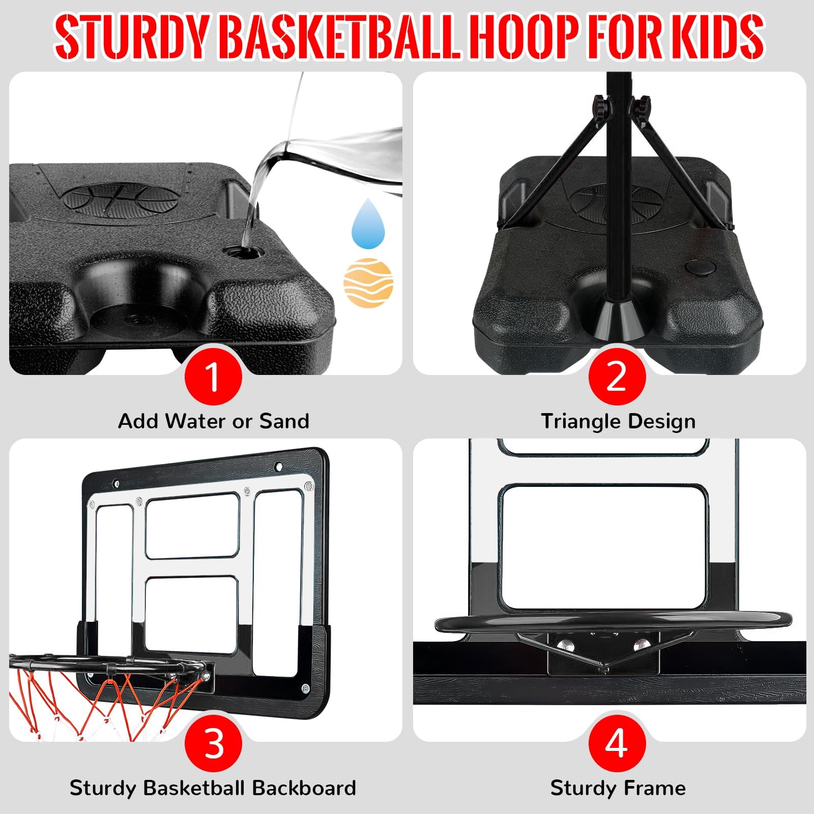 JBeeCtrl Kids Basketball Hoop for Kids with Stand Adjustable Height 3.5 ft-6.2 ft Indoor & Outdoor Portable Toddler Kids Basketball Goal - Image 5