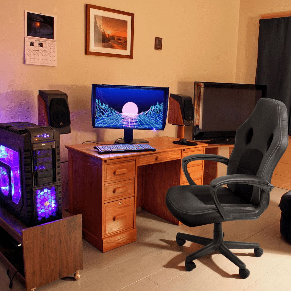 Vineego High Back Office Chair Faux Leather Gaming Racing Chair Ergonomic Adjustable Swivel Executive Chair, Black - Image 9