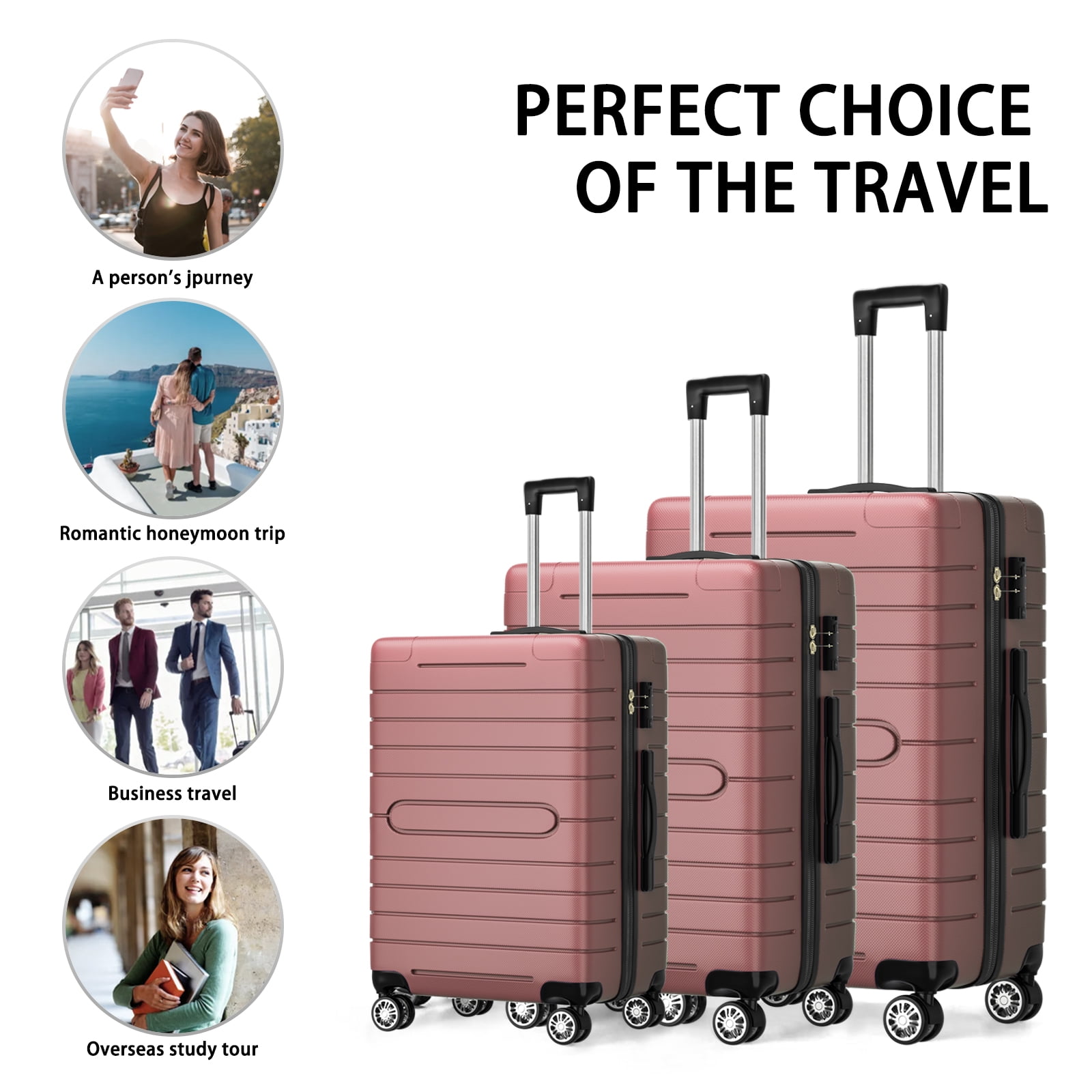 SUGIFT 3 Piece Luggage Set, Hardside Luggage Spinner Wheels Suitcase Carry on Luggage, TSA Lock, 20in24in28in, Rose Gold - Image 6