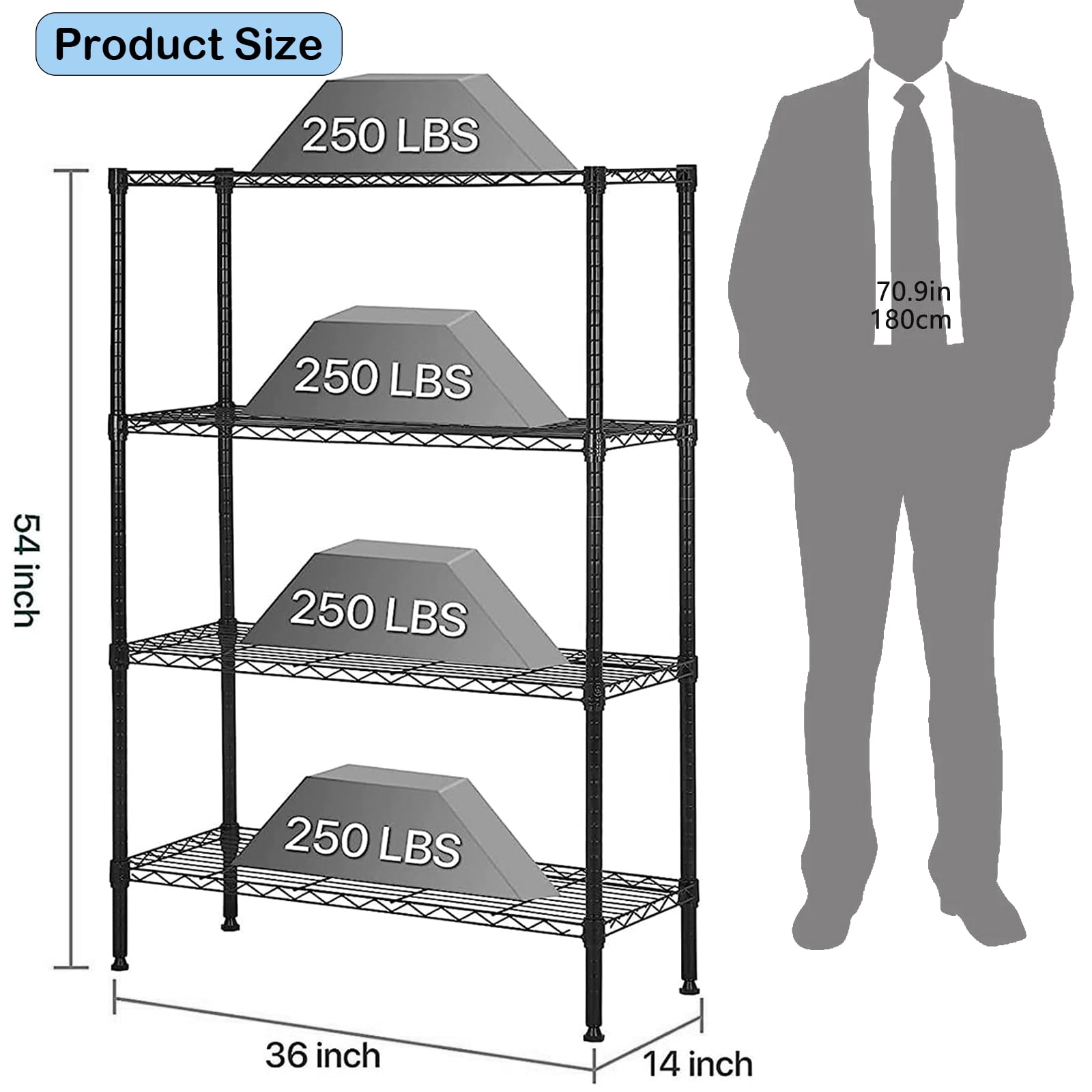 SUGIFT 4 Shelf Wire Shelving, Adjustable Storage Shelf Metal Storage Rack Wire Shelving Unit 1000Lbs Capacity 36" L x 14" W x 54" H - Image 7