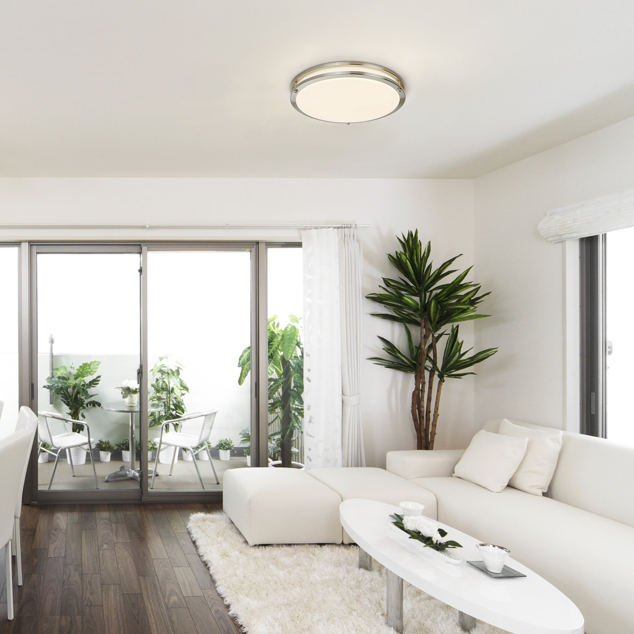 Maxxima Luvoni 14 in. Smart WiFi LED Ceiling Light - Dual Ring Satin Nickel 1600 Lumens Dimmable Flush Mount, CCT Selectable 2700K-6000K, Google Assistant and Alexa Compatible for Living Room Lighting - Image 10