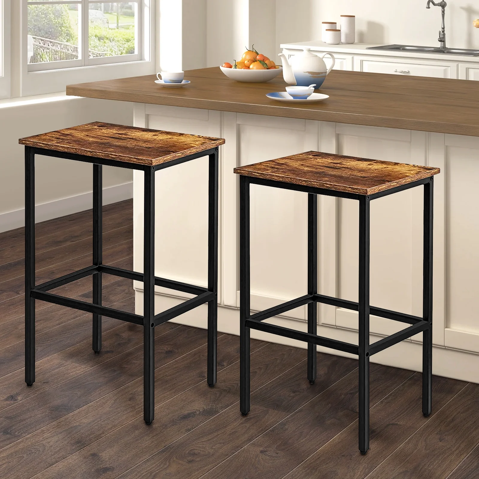 Bar Stools Set of 2 Counter Height Bar Stools 25.6 inch Backless Wood Counter Stool No Back Bar Stool Chairs Barstools for Kitchen, Brown Finish Metal Frame - Image 8