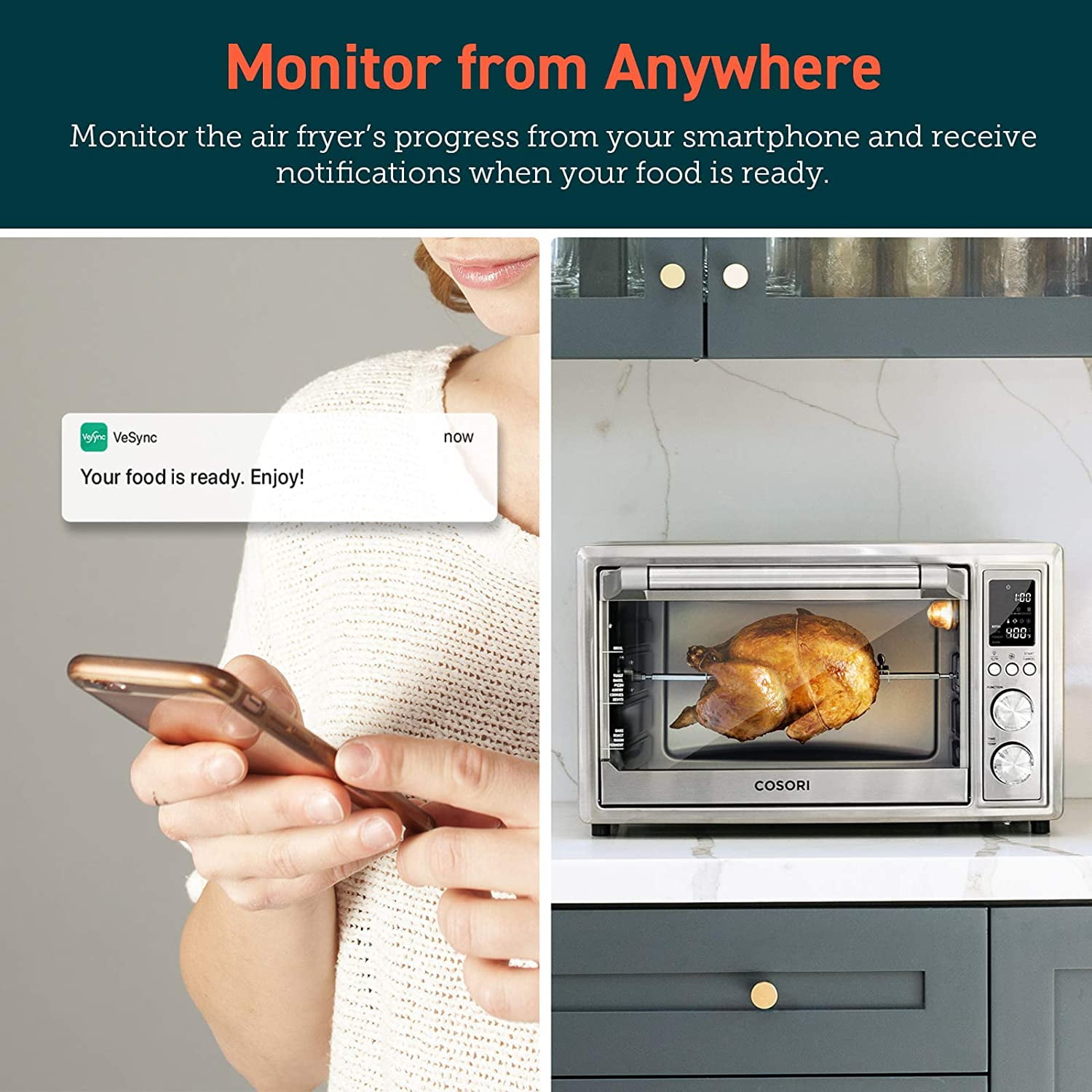 COSORI 32Qt / 30L Smart Air Fryer Toaster Oven, XL Large Capacity, 11 Presets, Rotisserie, Dehydrator, Works with Alexa, Sliver, Bonus Wire Rack - Image 8