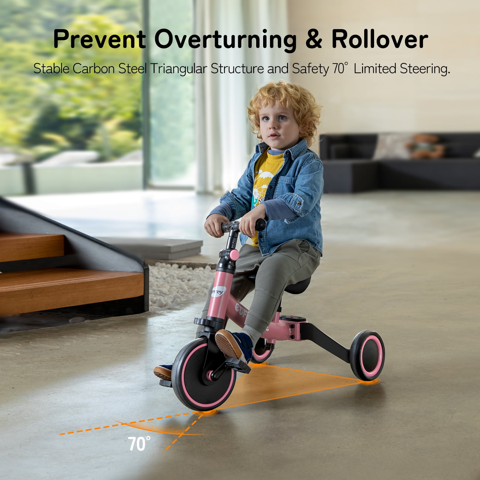 Besrey 5 in 1 Toddler Tricycle for 1 - 5 Years Old Boys and Girls,Kids Balance Bicycles Child Trike,Pink - Image 5