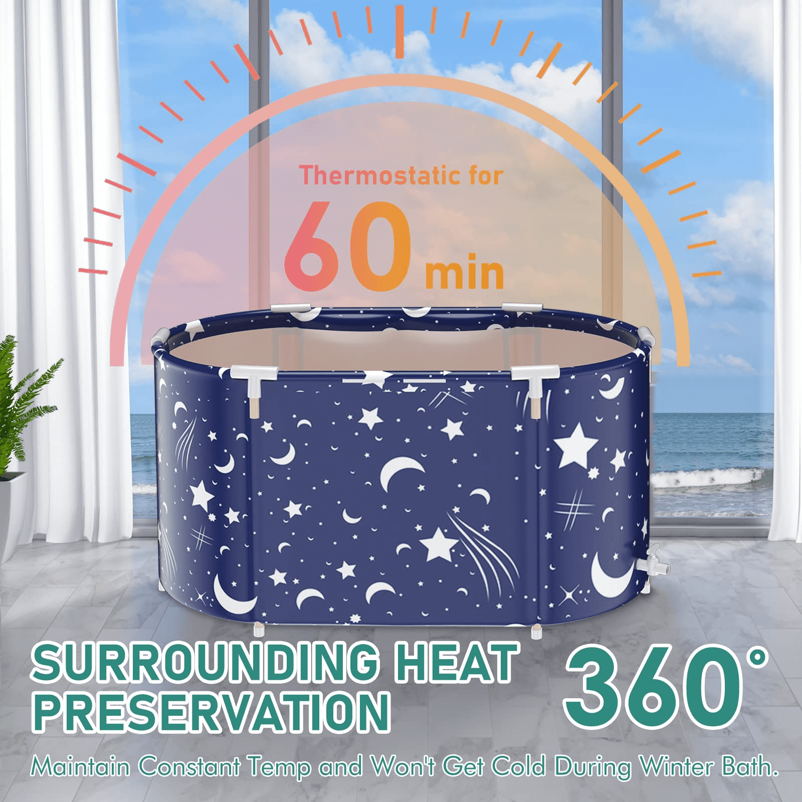 SLLINGLUO 47in Portable Foldable Bathtub for Adult, Family Bathroom Spa Tub, Hot Bath Ice Bath - Image 6