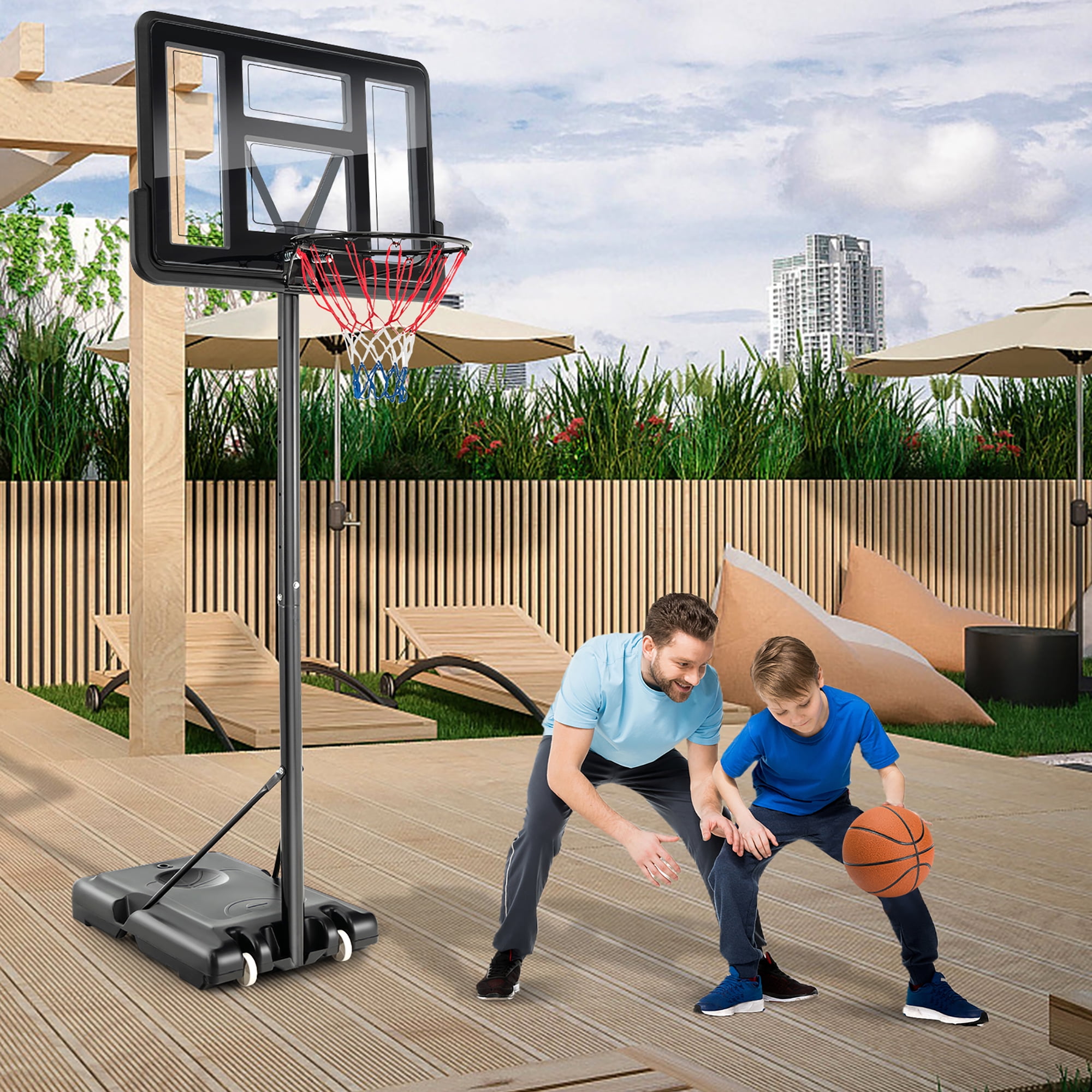 Costway 4.25'-10' Adjustable Height 44" Weather Resistant outdoor Portable Basketball System (Adult) - Image 4