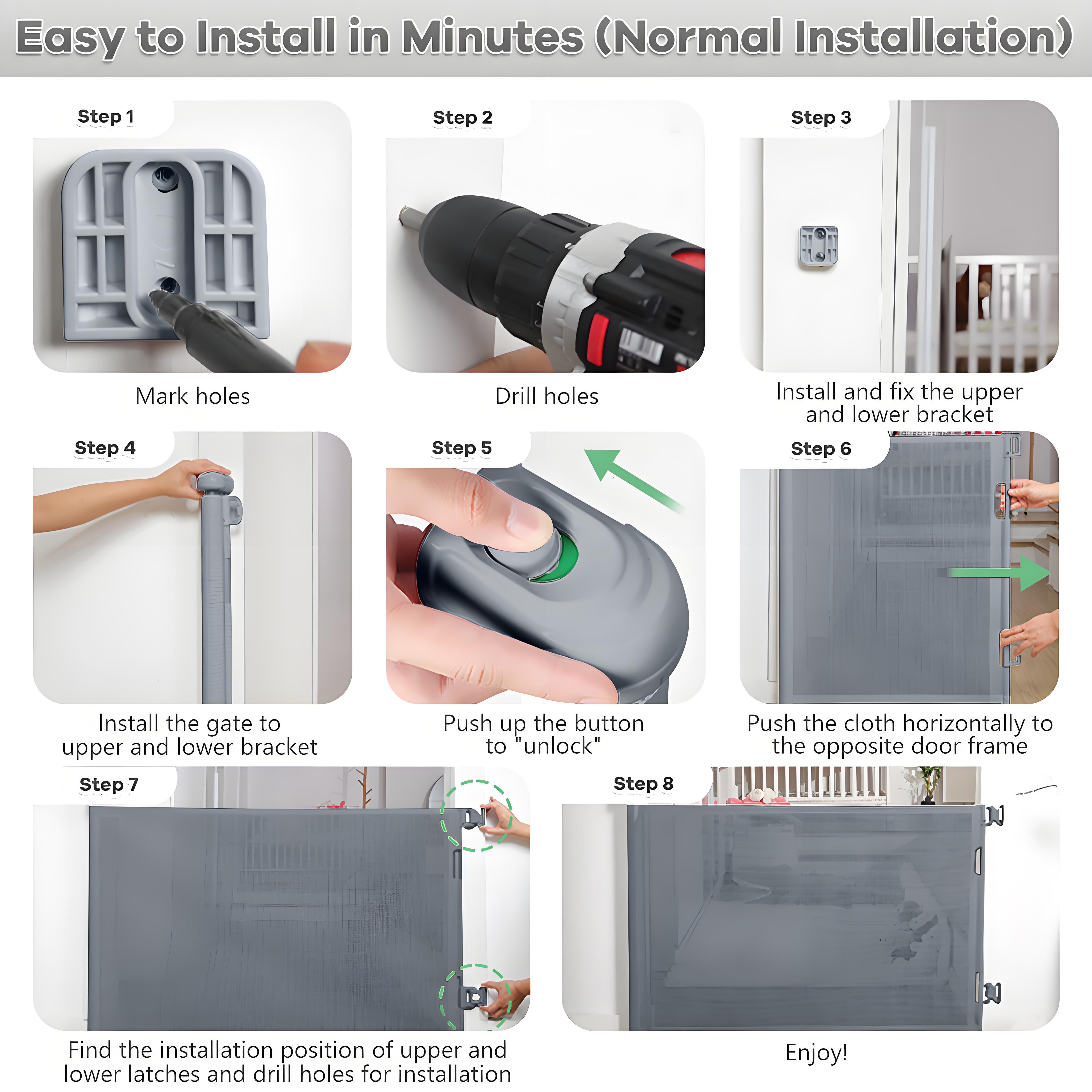 Retractable Baby Gate, POPO 42 inch Extra Tall Baby Gate, 71" Wide Baby Gate Dog Gate for Stair, Doorway, Gray - Image 5