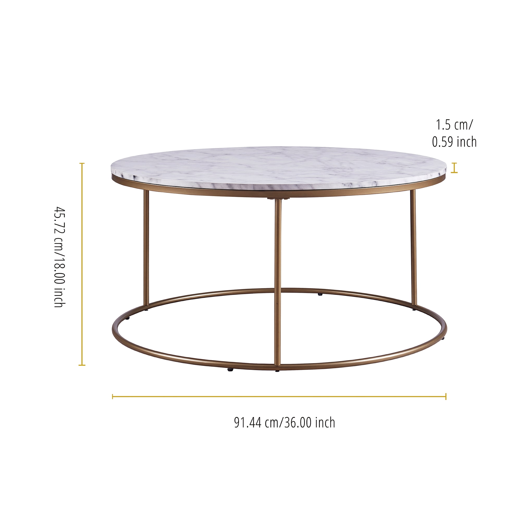 Teamson Home Marmo Modern Marble-Look Round Coffee Table - Image 2