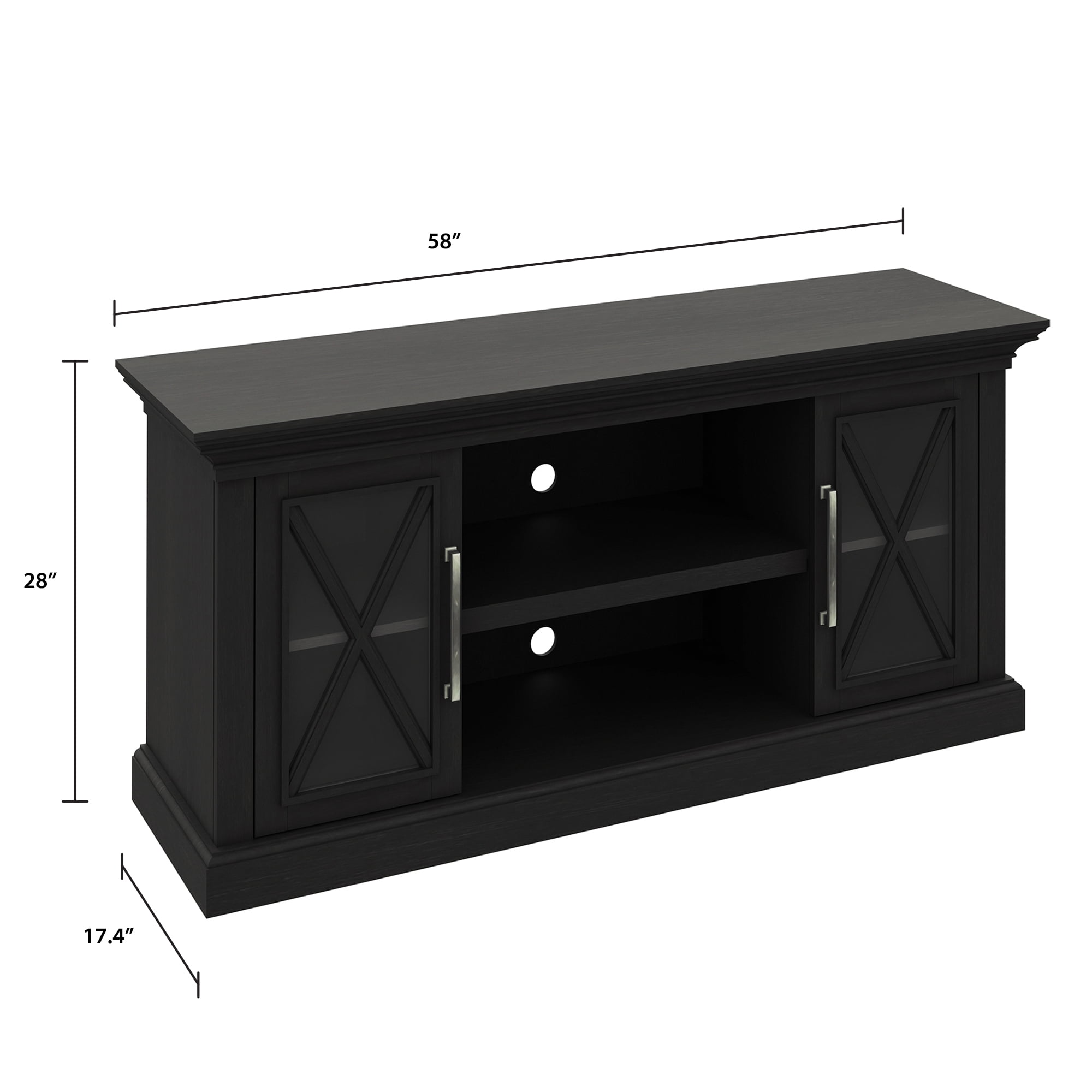 Luxe Society Hill TV Stand for TVs up to 65 inches Screen Size with Two Side Cabinets and Open Center Shelves in York Black - Image 4
