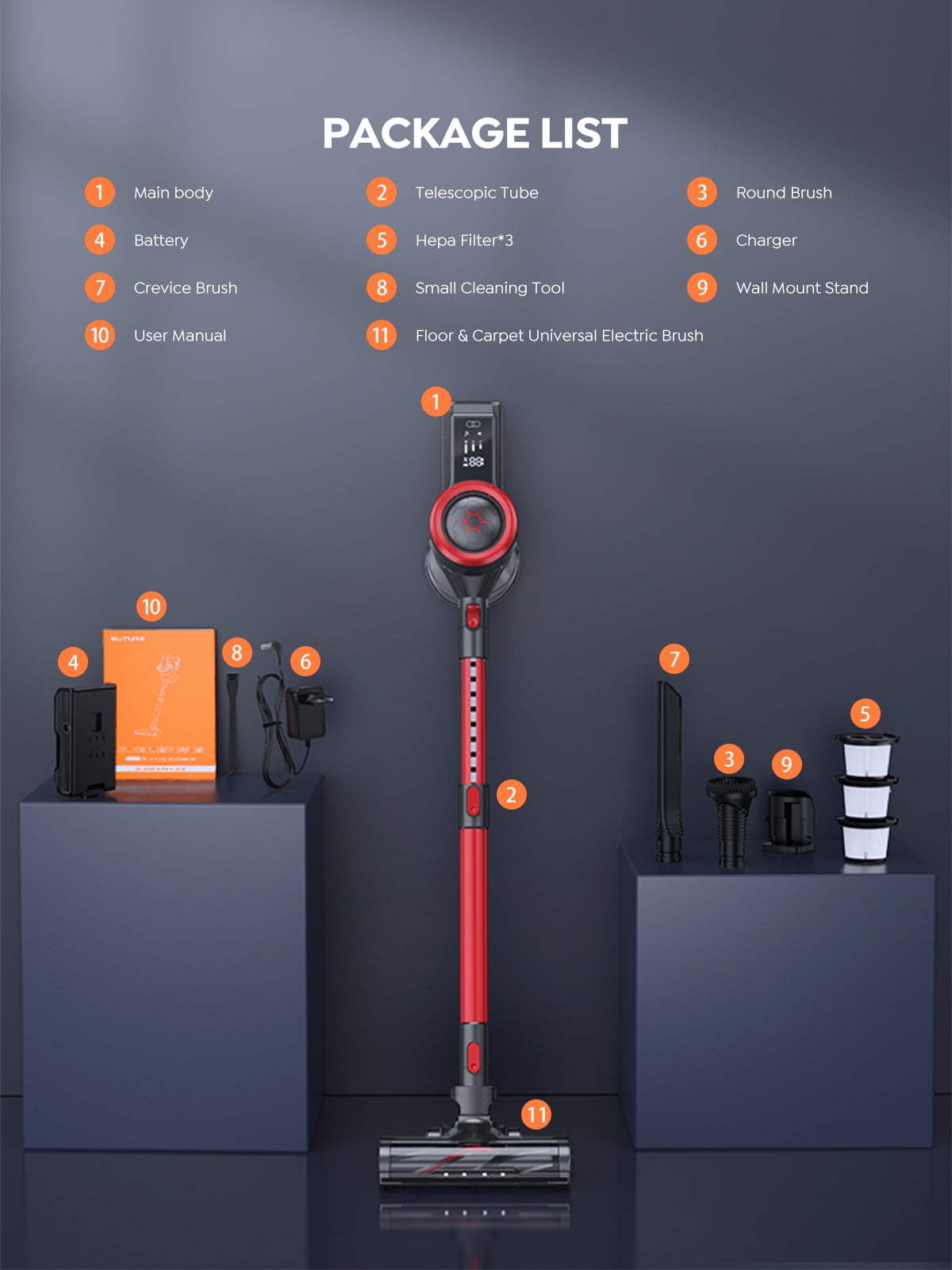 Buture Cordless Vacuum Cleaner 60Mins 40KPA 450W Strong Powerful Suction, Lightweight Stick Vacuum for Home Carpet Wood Floor Pet Hair - Image 5