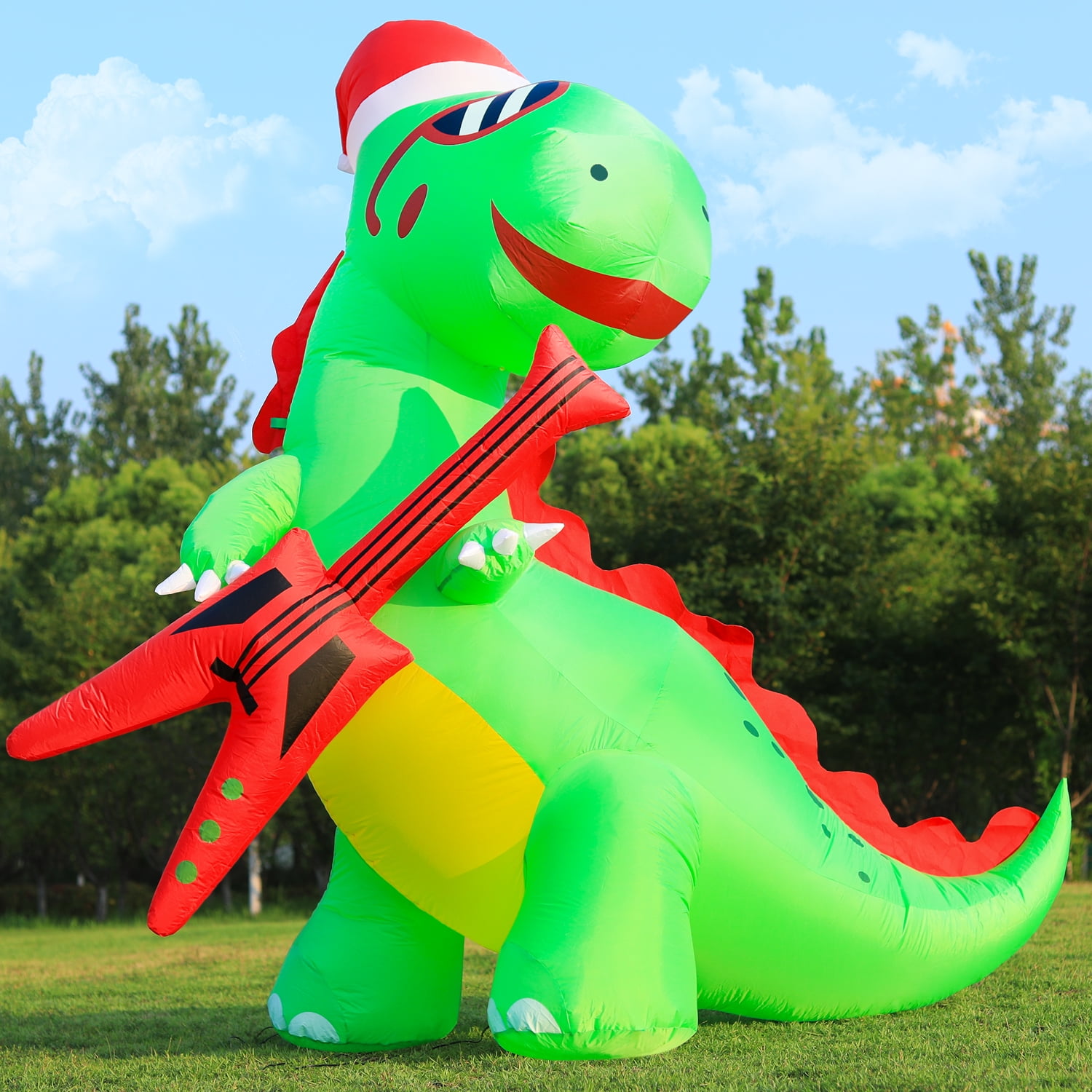 DeeKom 8'✖8' Christmas Inflatable Outdoor Decorations, Xmas Giant Blow Up Dinosaur, Built-In LED Lights - Image 3