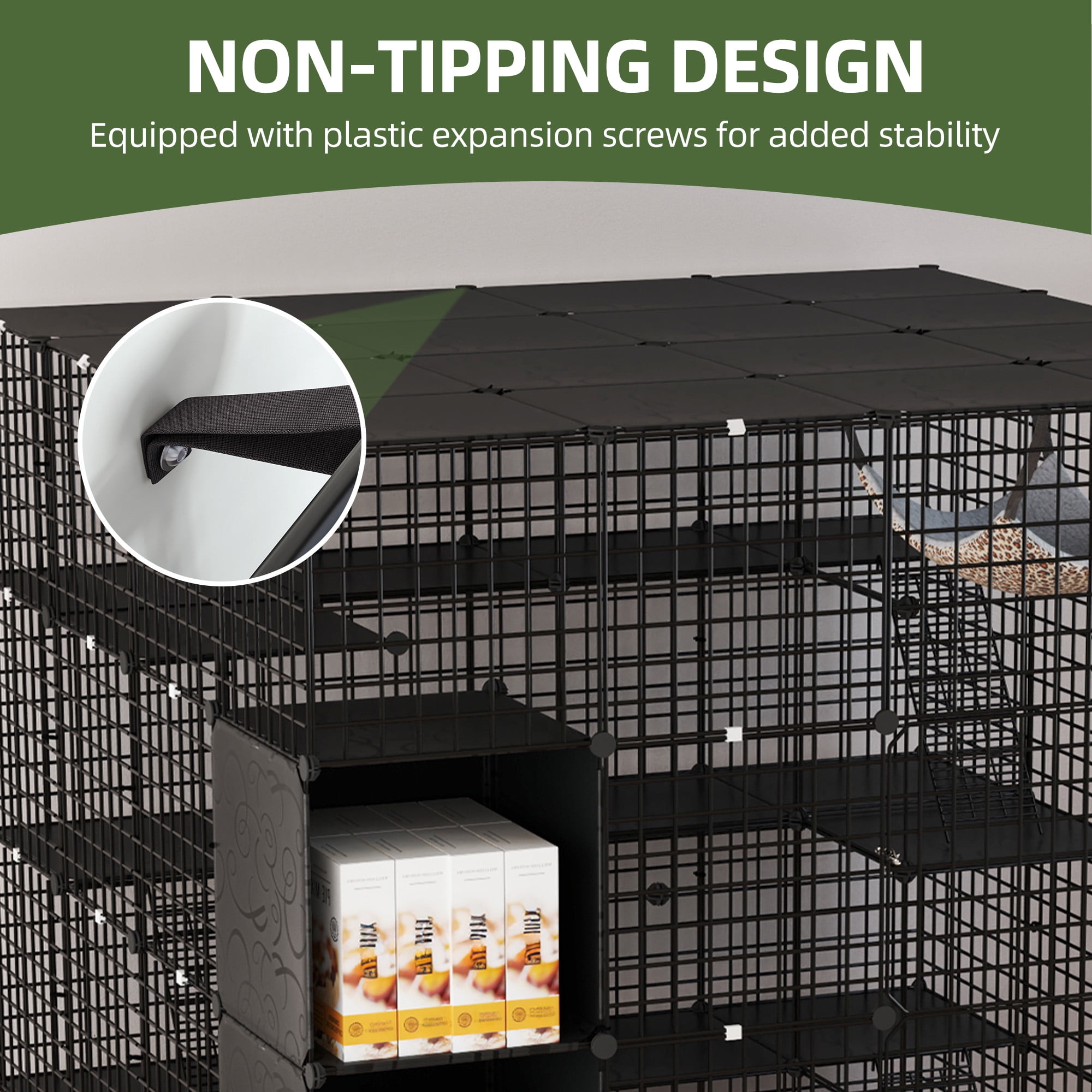 Uforic Large 5-Tier 69" Cat Cage with Extra Large Hammock – Metal Playpen Cat Kennel for 1-5 Cats, Indoor DIY Cat Enclosure, Black - Image 6