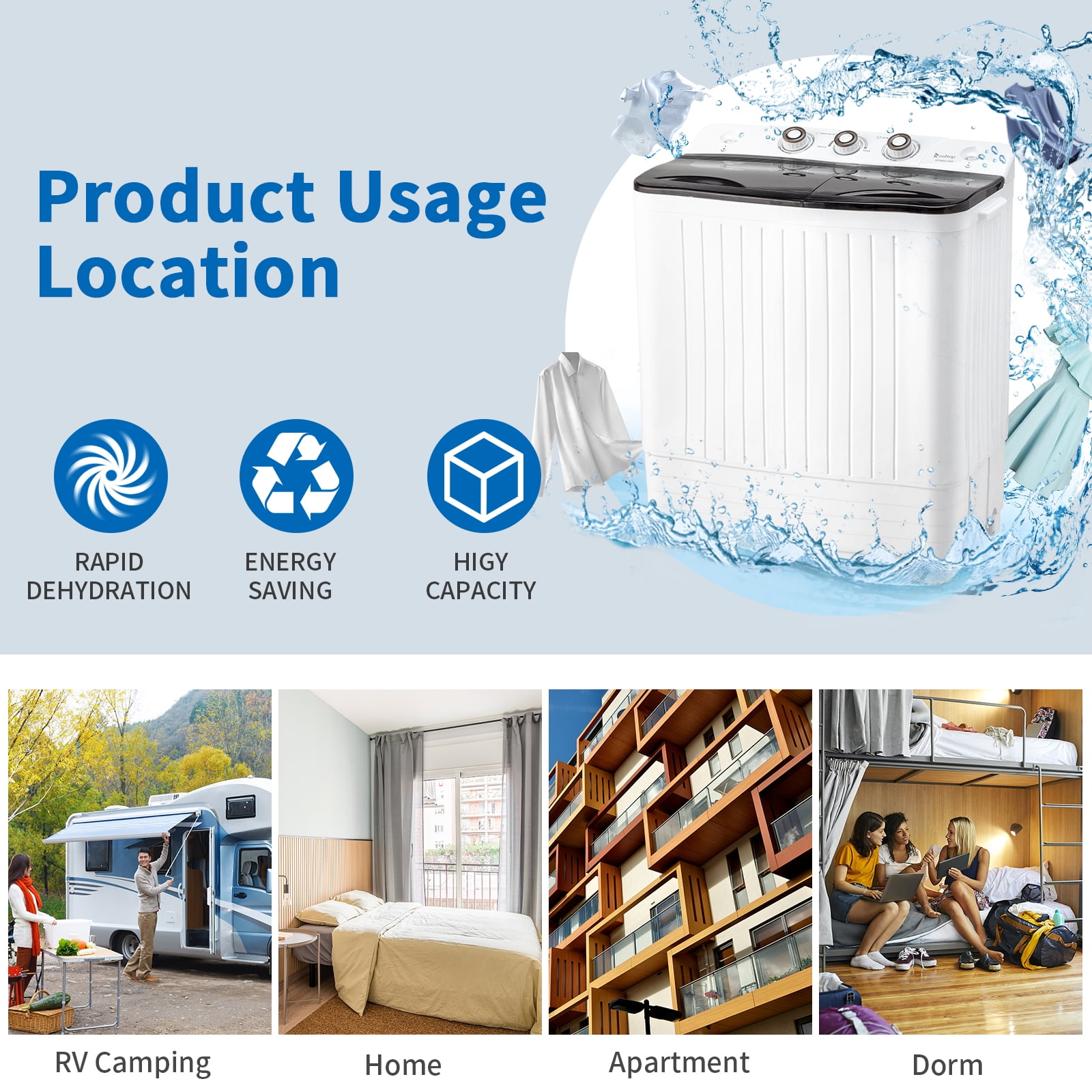 UbesGoo Compact Twin Tub Portable Mini Washing Machine 20lbs Total Washing Machine W/Drain Pump - Image 10