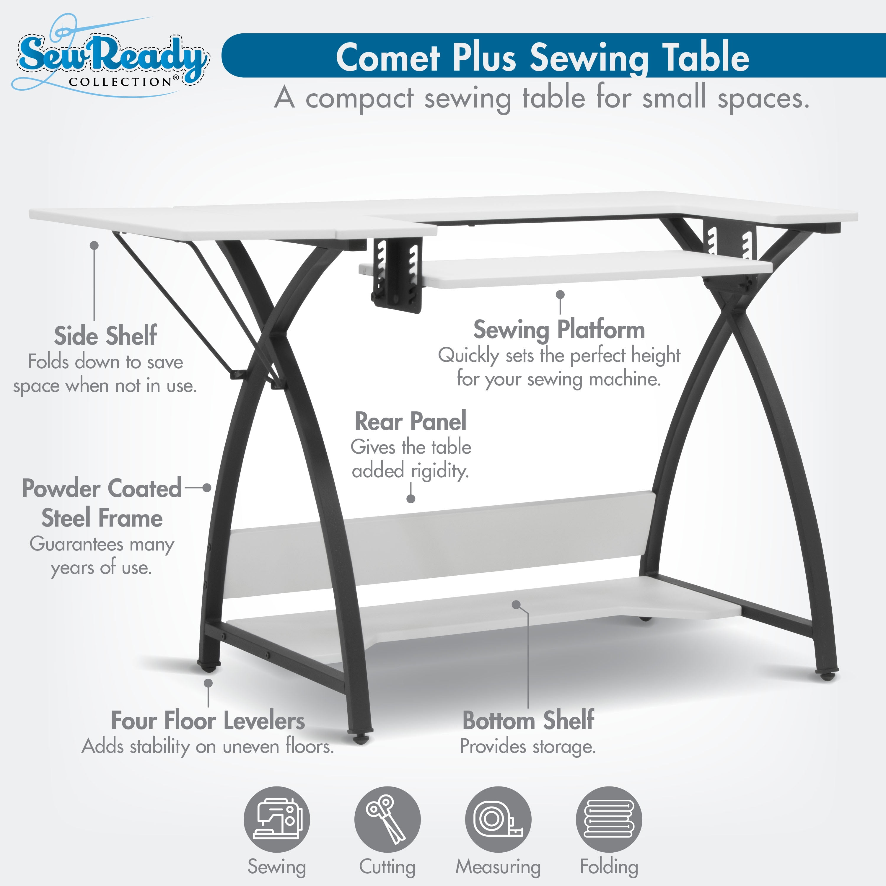 Sew Ready Comet Sewing Table Folding Top Adjustable Platfomr Black/White - Image 11