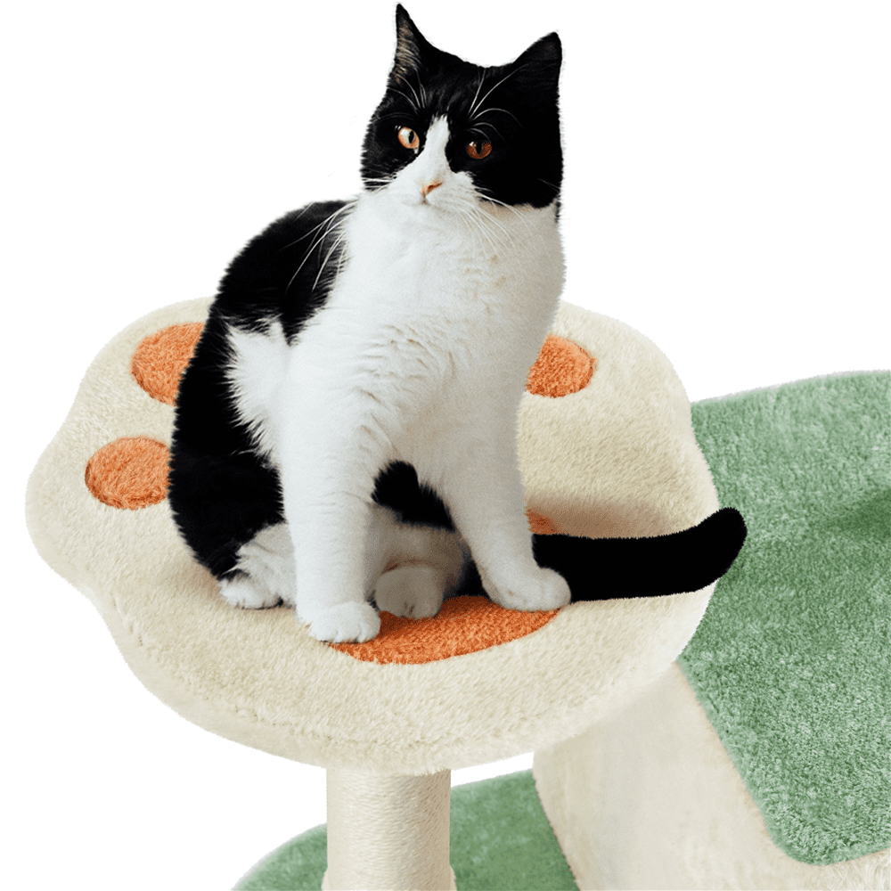 Alden Design 65″ Tall Cat Tree Paw-Shaped Play Tower for Small/Medium Cats, Beige - Image 3