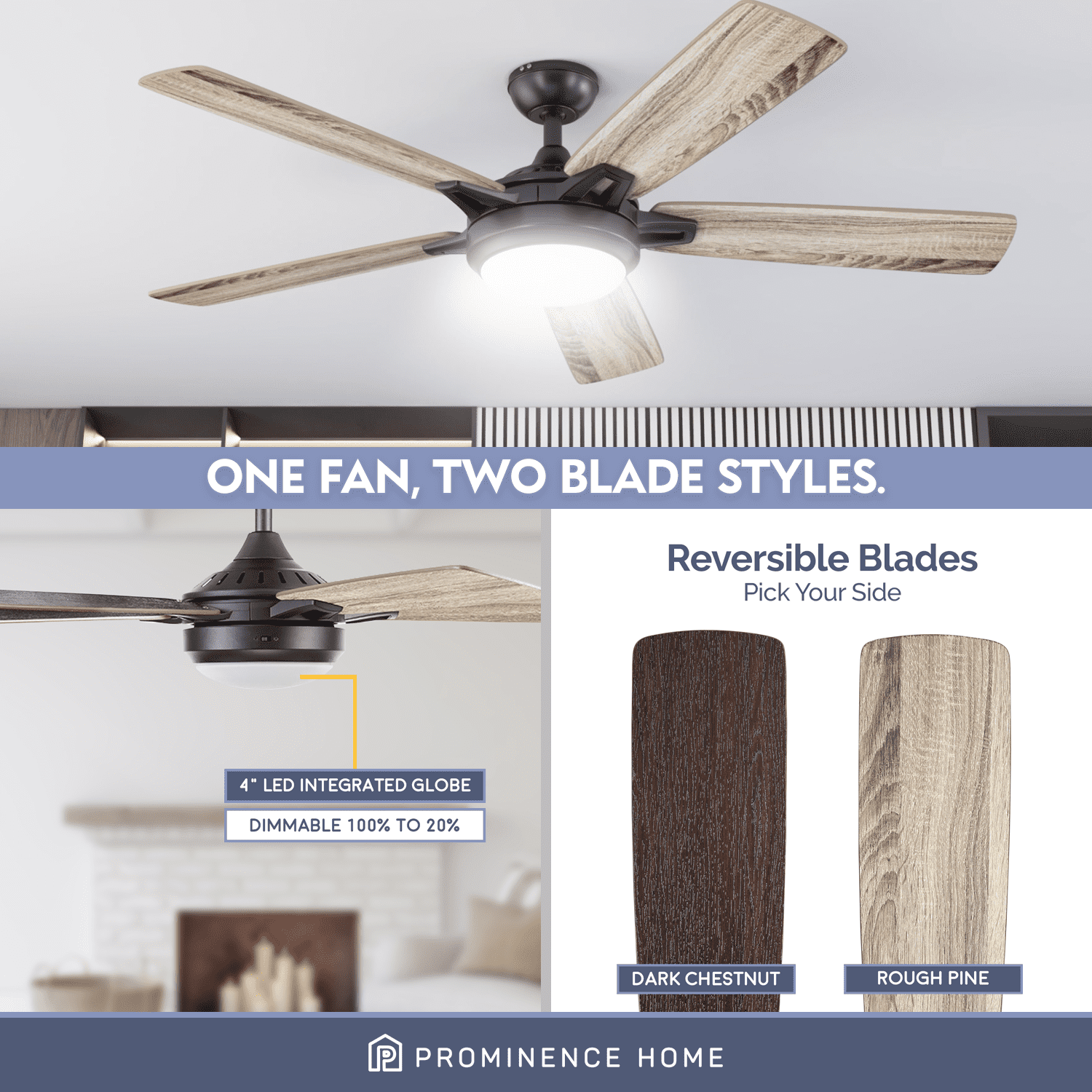 Prominence Home Lorelai 52" Bronze Modern Ceiling Fan with 5 Blades, Integrated LED Light Kit & Smart Remote - Image 9