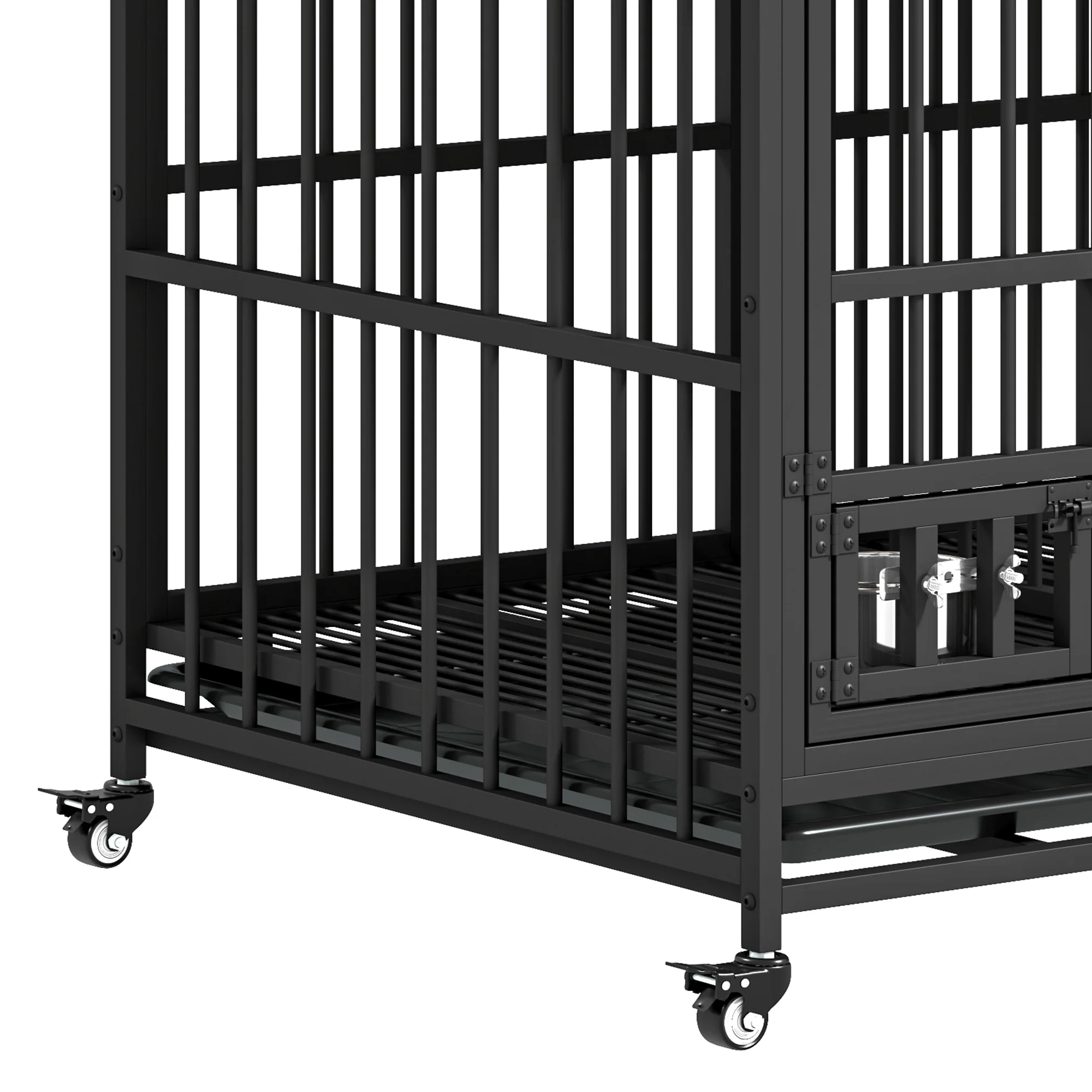 Uforic 37" Dog Crate Furniture with 360° Rotatable Feeding Bowl & 360° Wheels, Wooden Indoor Dog Kennel with Removable Divider,Rustic Brown - Image 5