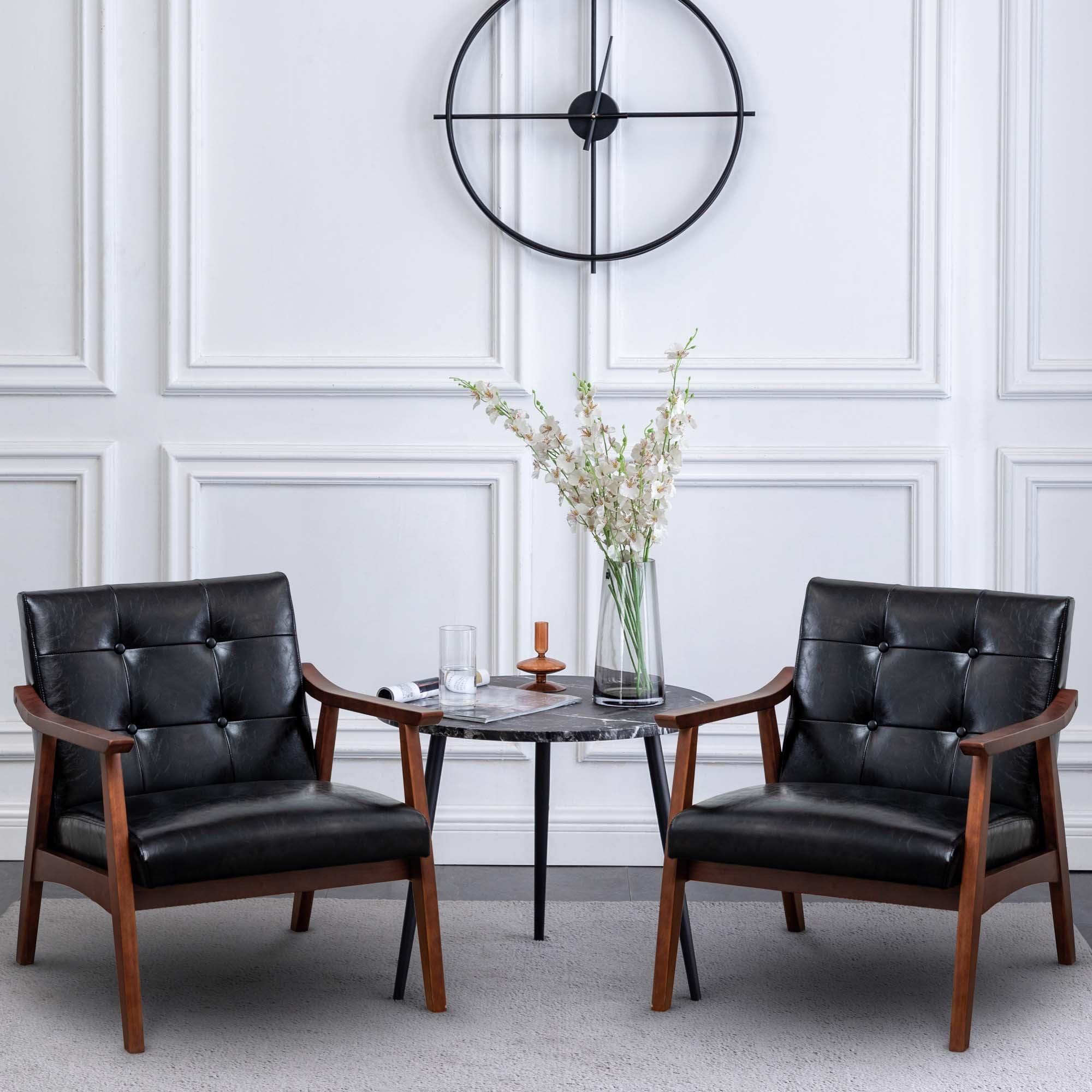 Convenience Concepts Take a Seat Natalie Accent Chair, Black Faux Leather/Espresso - Image 5