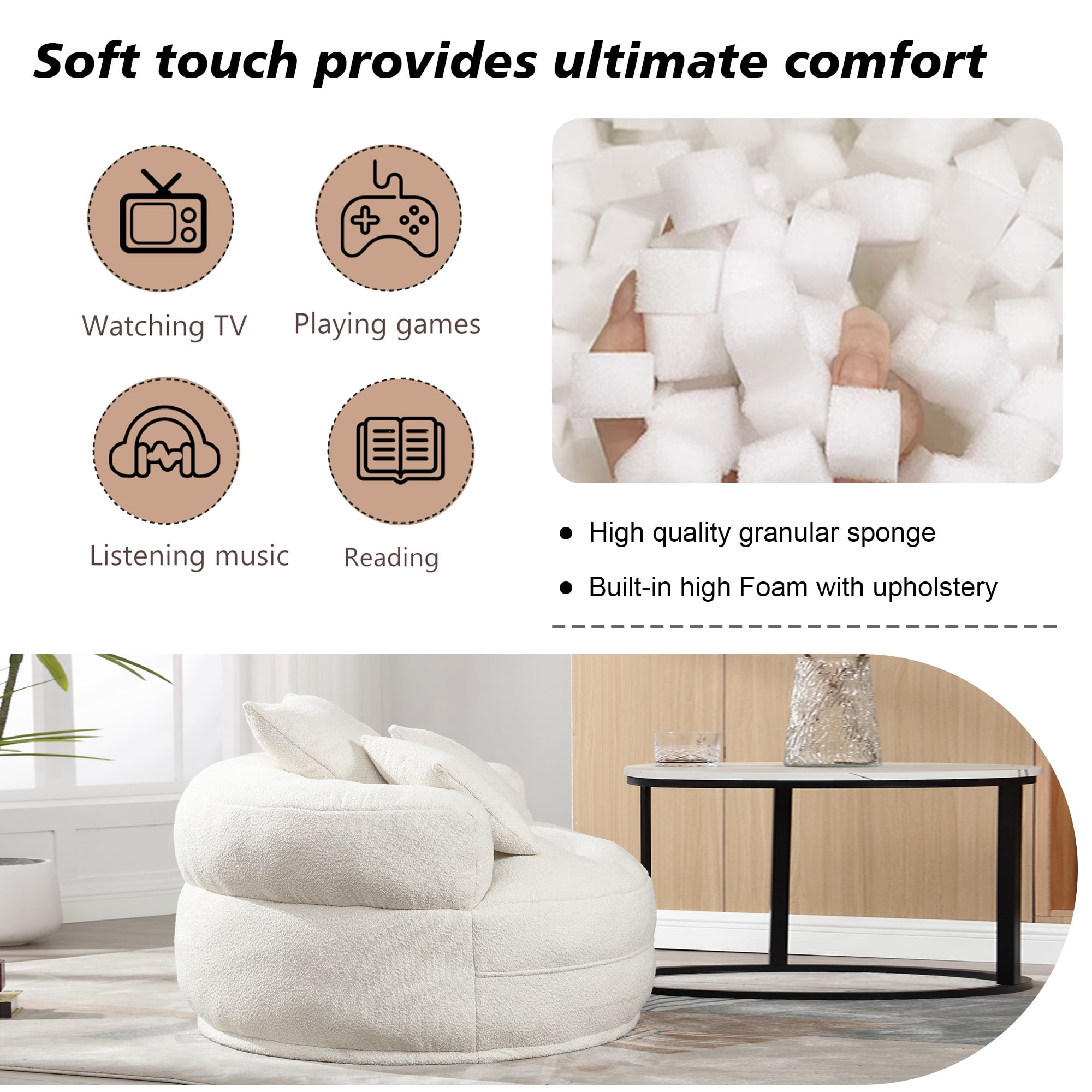 MOONMISS Beige Round Accent Chair with Tufted Seat - Image 3