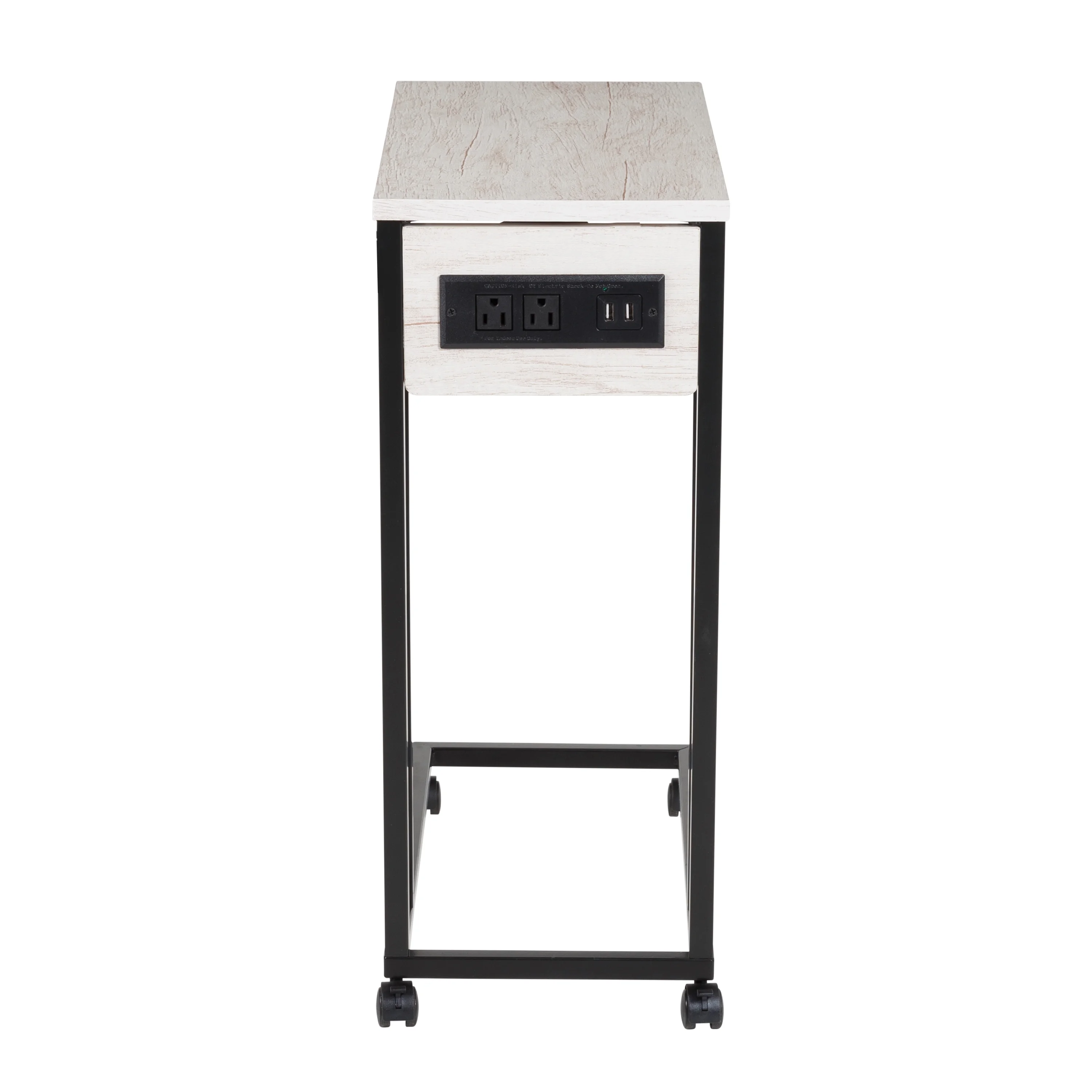 Honey-Can-Do C-Shaped Side Table with Outlets and Wheels, Natural/Black - Image 2