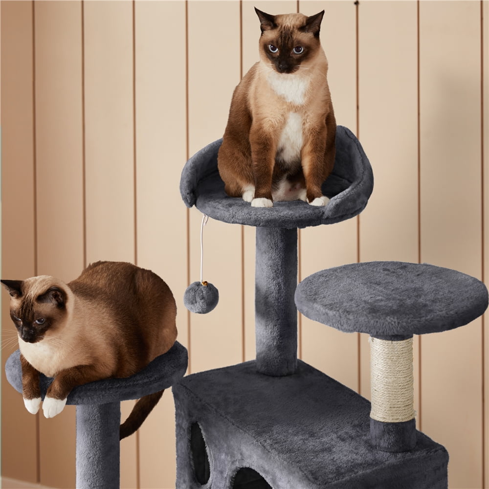 Alden Design 54.5" H Double Condo Cat Tree with Scratching Post Tower, Dark Gray - Image 6