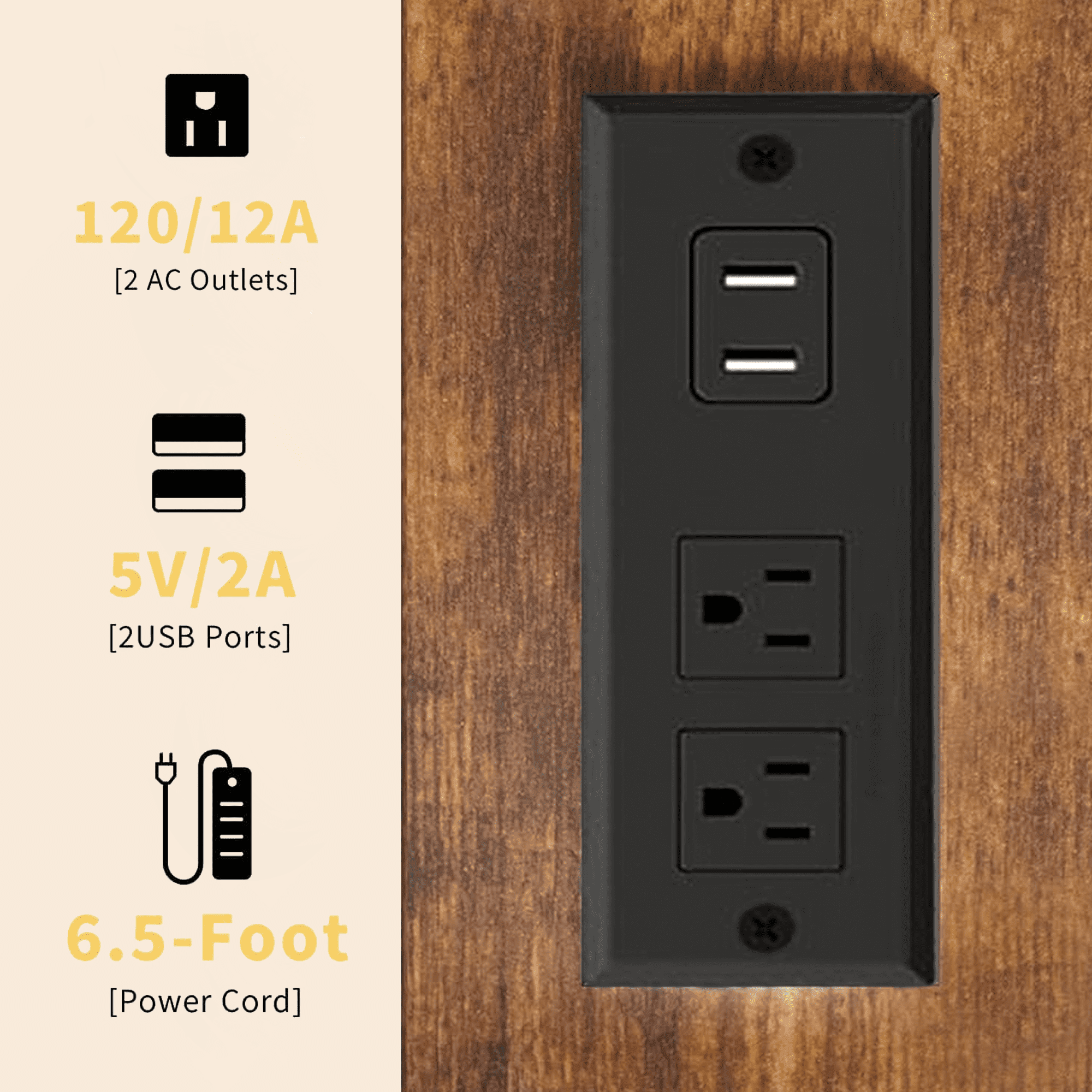 Full size Bed Frame with Storage Headboard, LED Lights and USB Charging Station, Metal Bed Frame, Rustic Brown - Image 5
