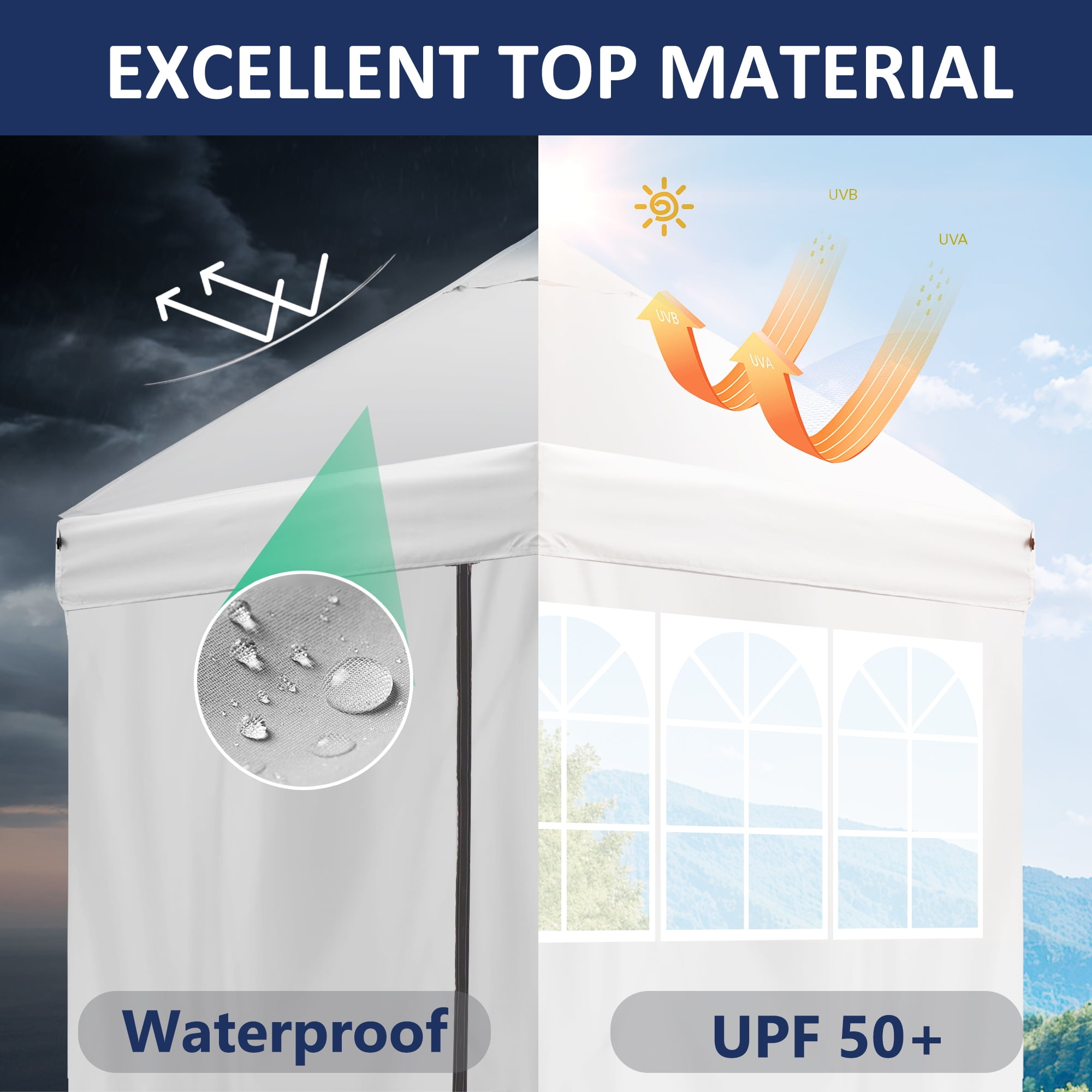 VentuLodge 10' x 10' Pop up Canopy Tent with Sidewalls, Windows, 4 Weight Bags, 8 Stakes, 4 Ropes, Wheeled Bag - White - Image 8