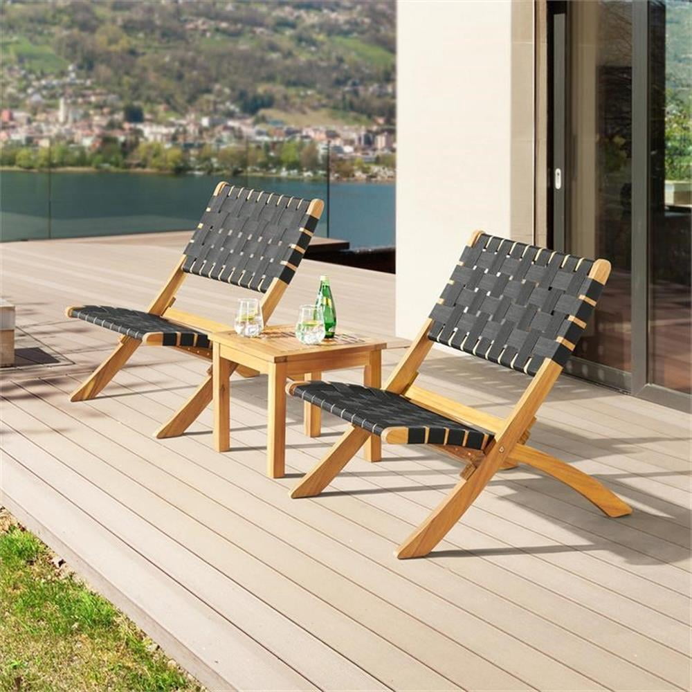 Alaterre Furniture 3-Piece Acacia Wood Bistro Set – 2 Foldable Chairs & Table with Woven Seats for Patio/Deck - Image 3