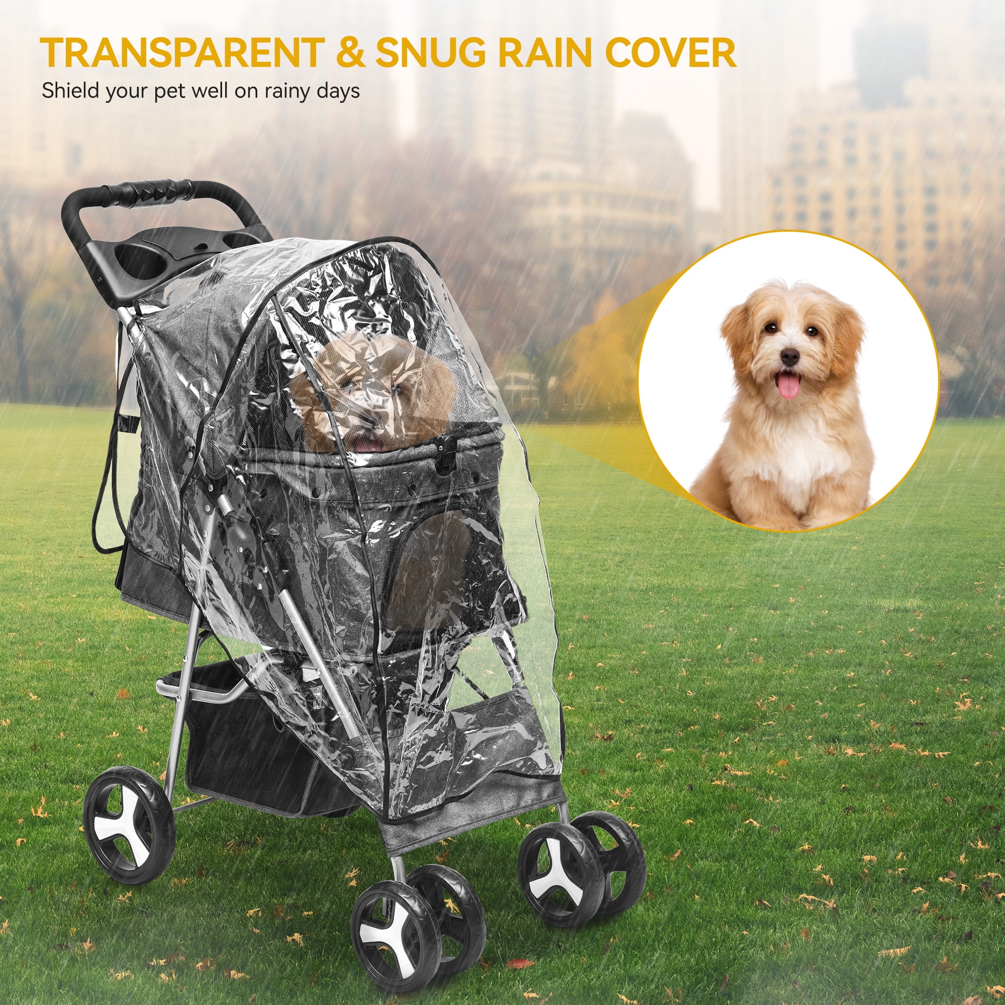 Dextrus 4-Wheel Foldable Dog Stroller with Storage Basket & 360° Rotating Wheels – Lightweight Pet Stroller for Small to Medium Dogs and Cats, Gray - Image 2