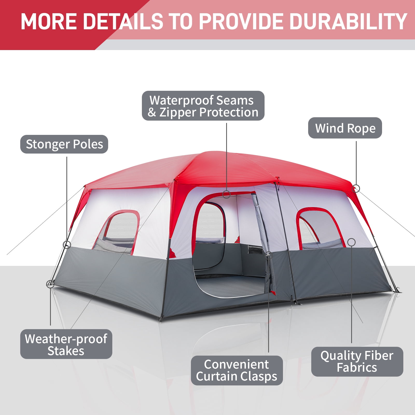 Ktaxon Camping Large Tent 14 Person Family Cabin Tents,2 Rooms,Straight Wall with Carry Bag - Image 6