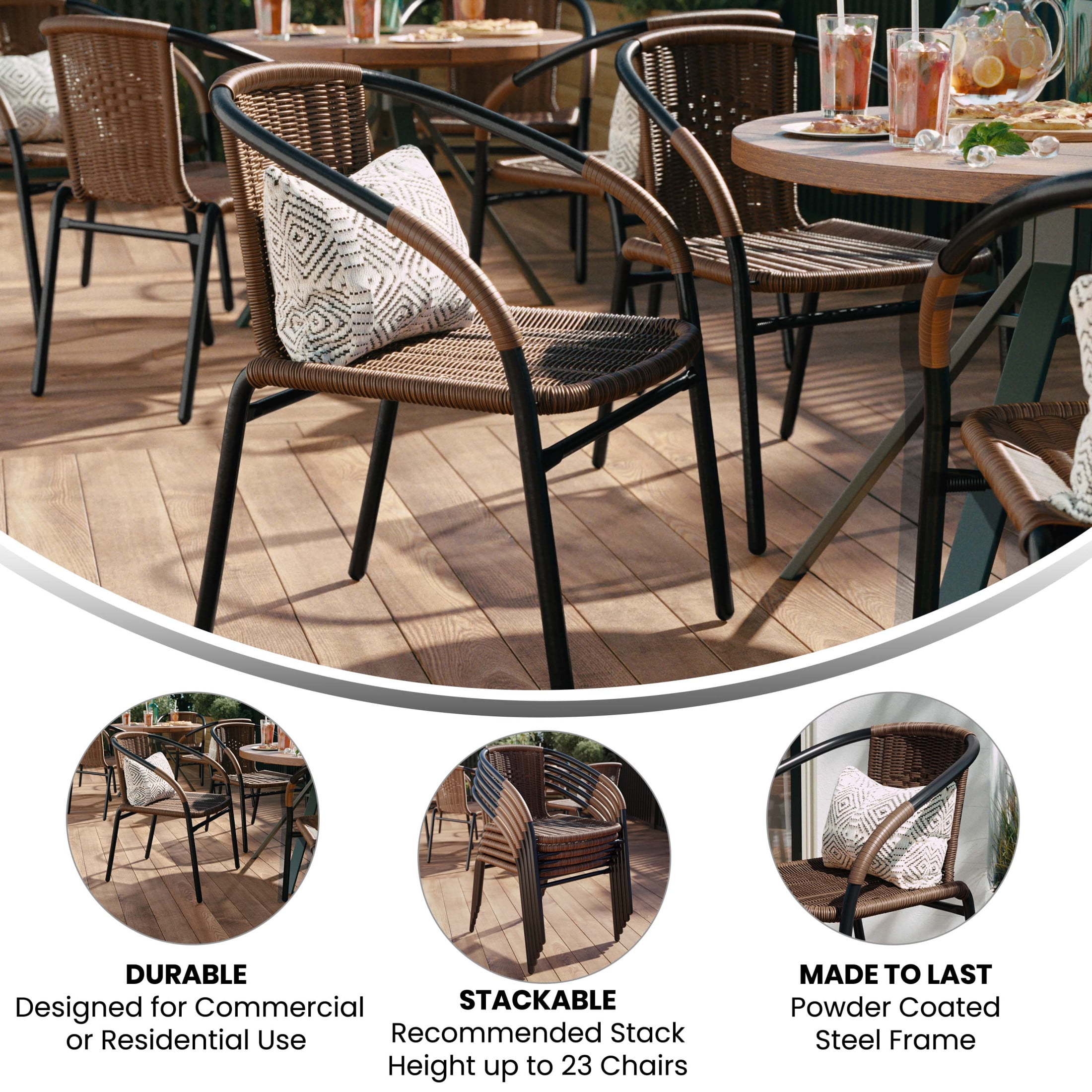 Flash Furniture Lila Indoor/Outdoor Stacking Rattan Patio Chairs, Set of 2, Dark Brown - Image 12