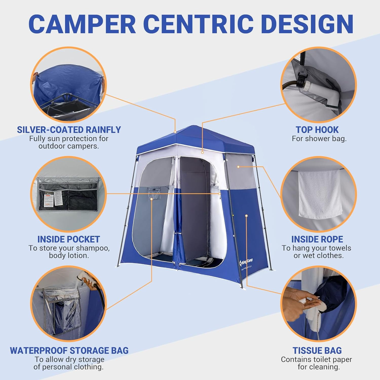 KingCamp 2 Rooms Camping Shower Tent, Oversize Privacy Tent with Carry Bag, Outdoor Weatherproof Portable Shelter, Instant Set Up for Camping Dressing Toilet Bathroom - Image 7