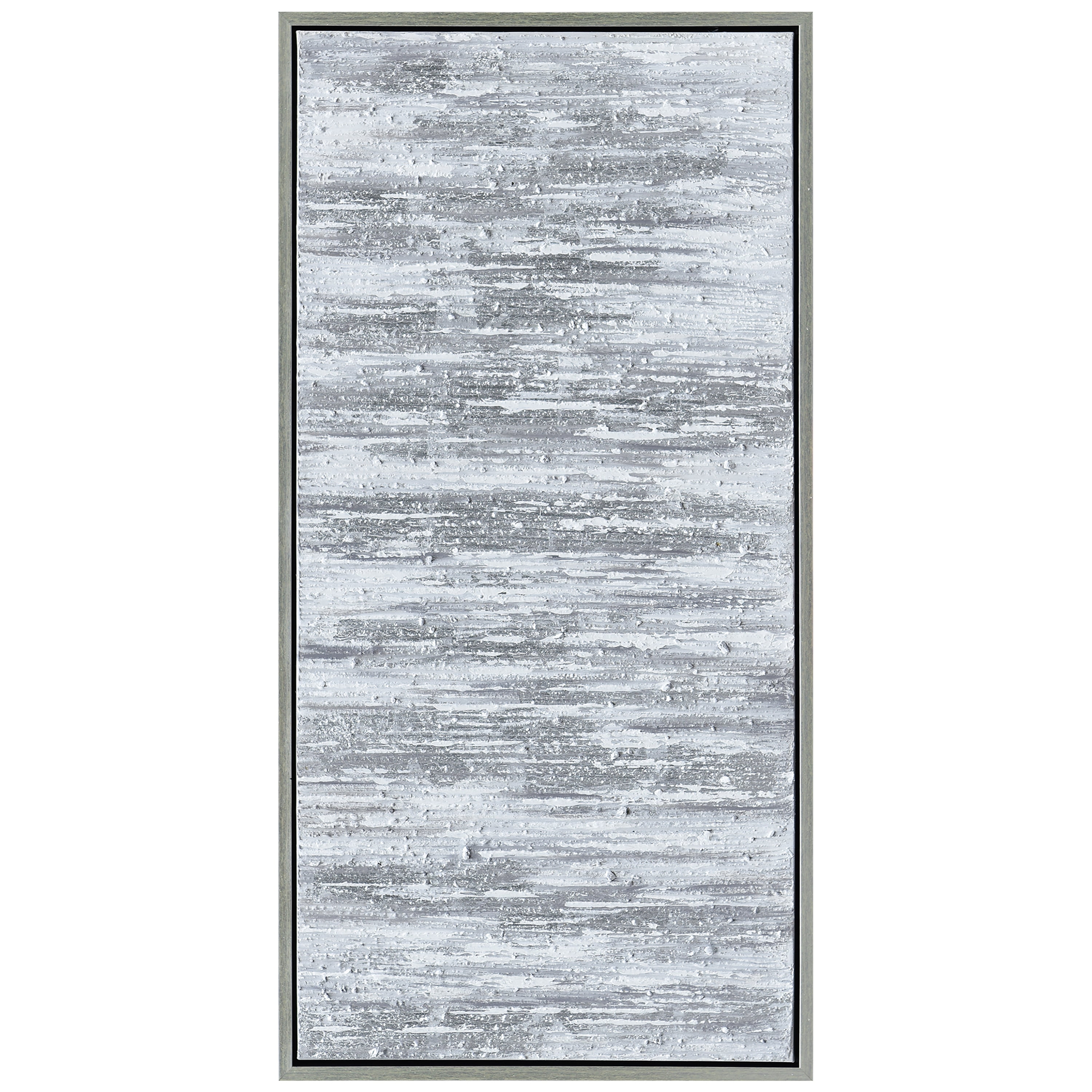 Silver Frequency Textured Hand Painted Canvas Wall Art with Silver Foil by Martin Edwards 24" x 48" - Image 2