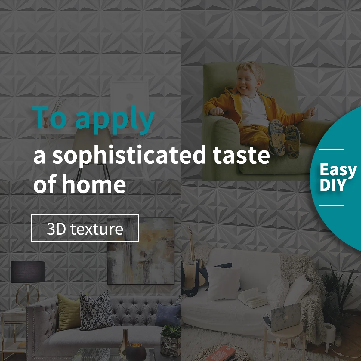 Art3d 3D Wall Panels Matte White 197" x 197" x 005" Embossed PVC Decorative, 12 Pieces, Pack - Image 3