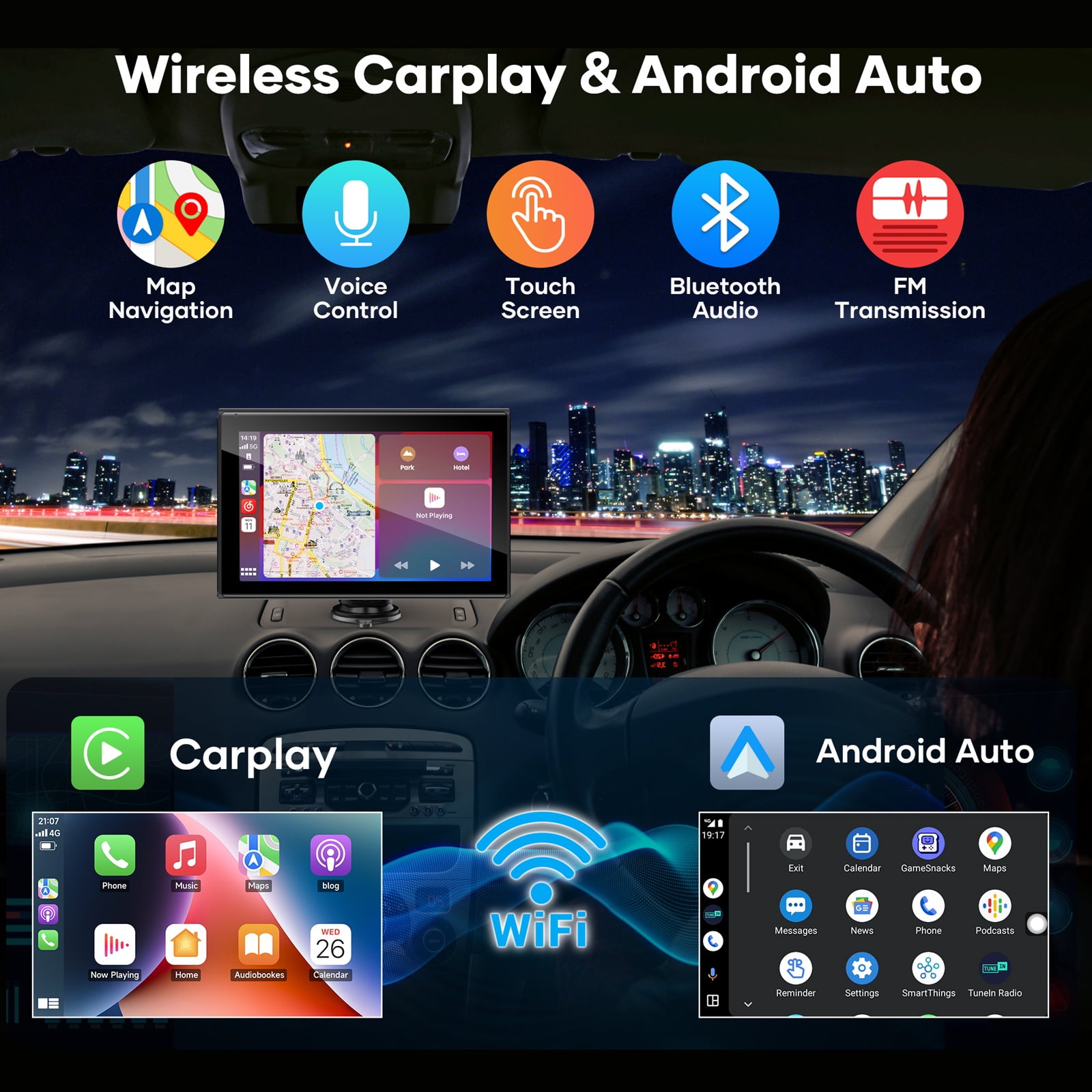 Miroir Drivvplay, Wireless Car Play and Android Auto Display, 7" Touch Screen - Image 3