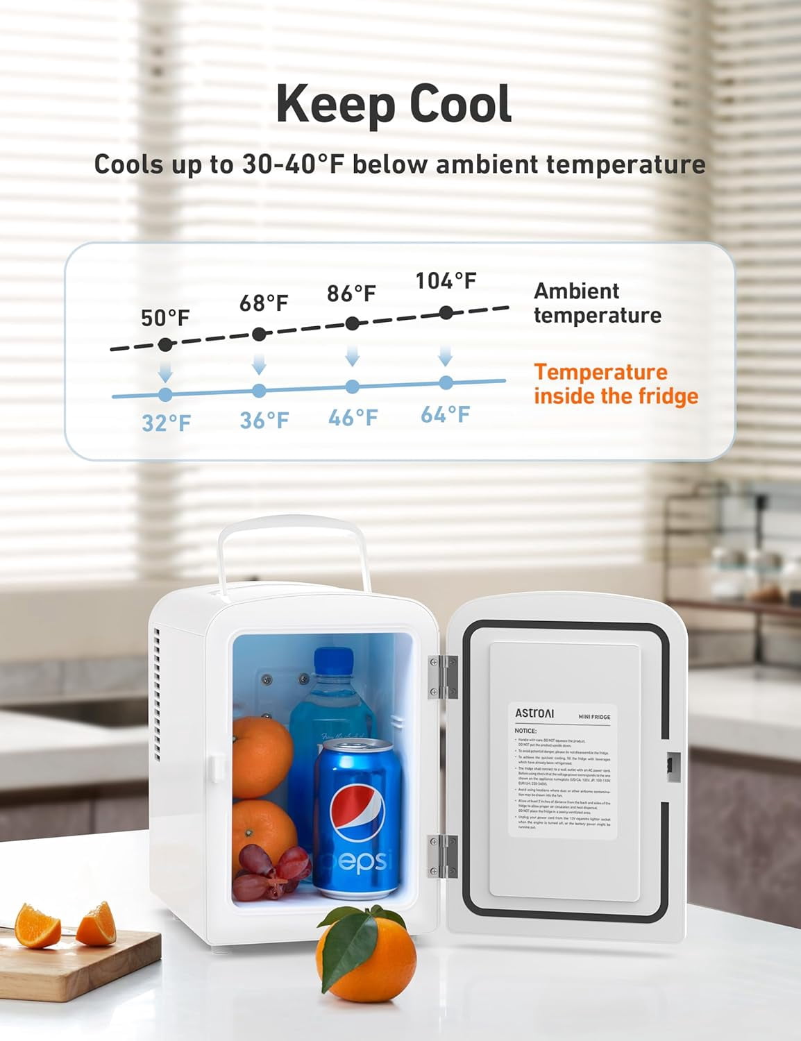 AstroAI Mini Fridge, 6 Can 4 Liter Portable Electric Cooler, Personal Refrigerator Skincare for Bedroom DC/AC - Image 6
