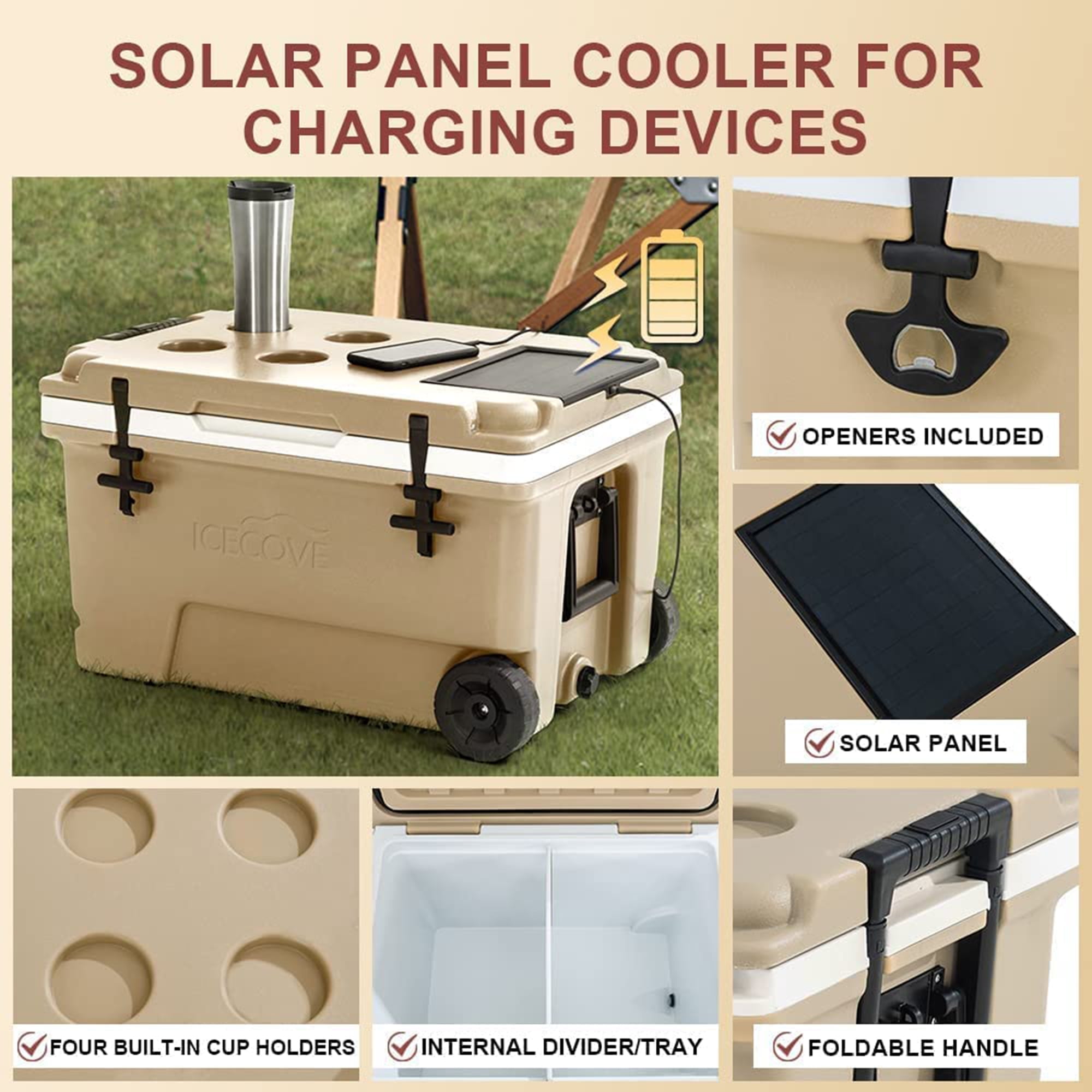 IceCove 60QT Solar Cooler (Mojave Desert) Tan - Image 5