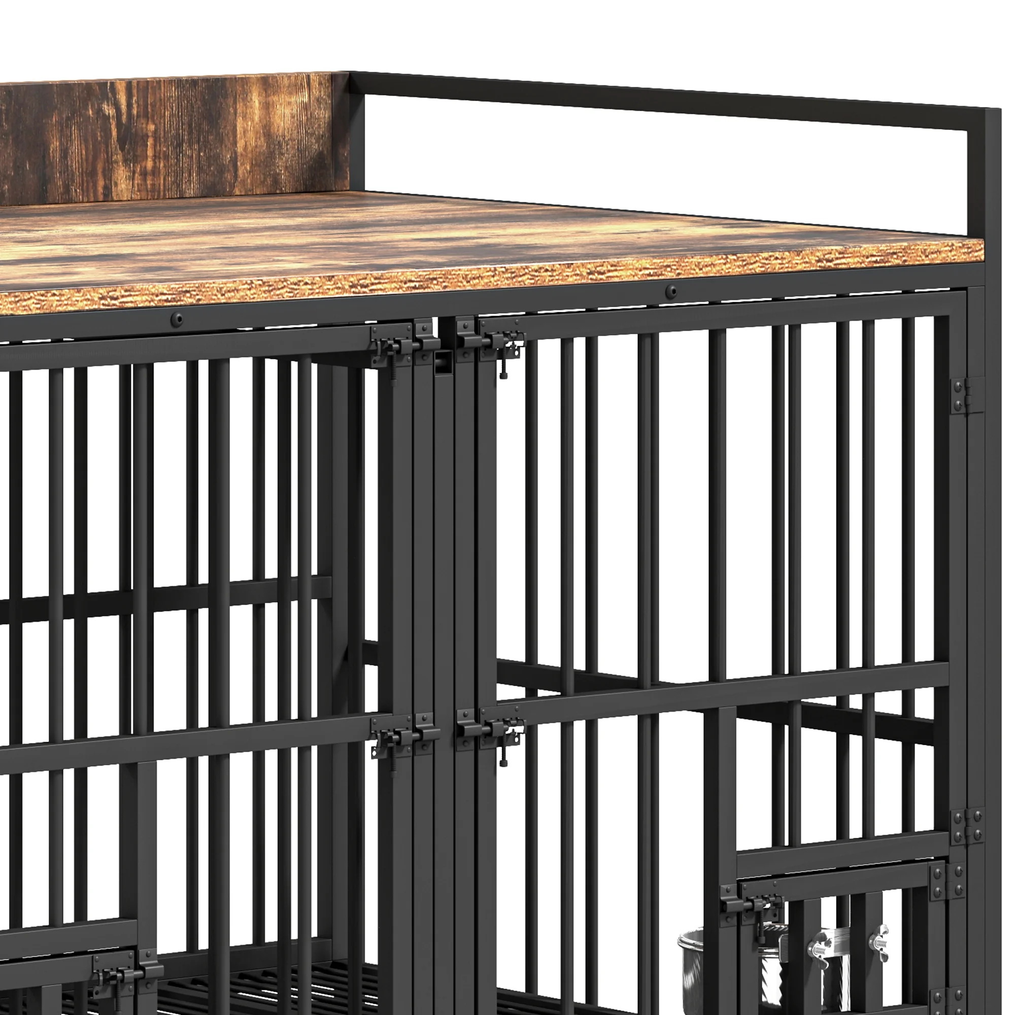 Uforic 37" Dog Crate Furniture with 360° Rotatable Feeding Bowl & 360° Wheels, Wooden Indoor Dog Kennel with Removable Divider,Rustic Brown - Image 9