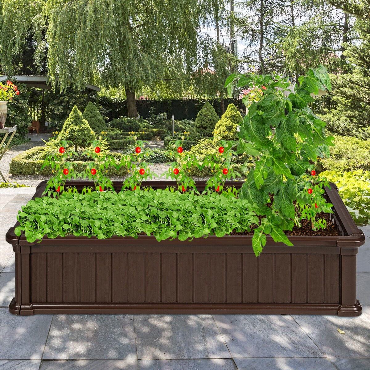 Gymax 48''x24'' Raised Garden Bed Rectangle Plant Box Planter Flower Vegetable Brown - Image 7
