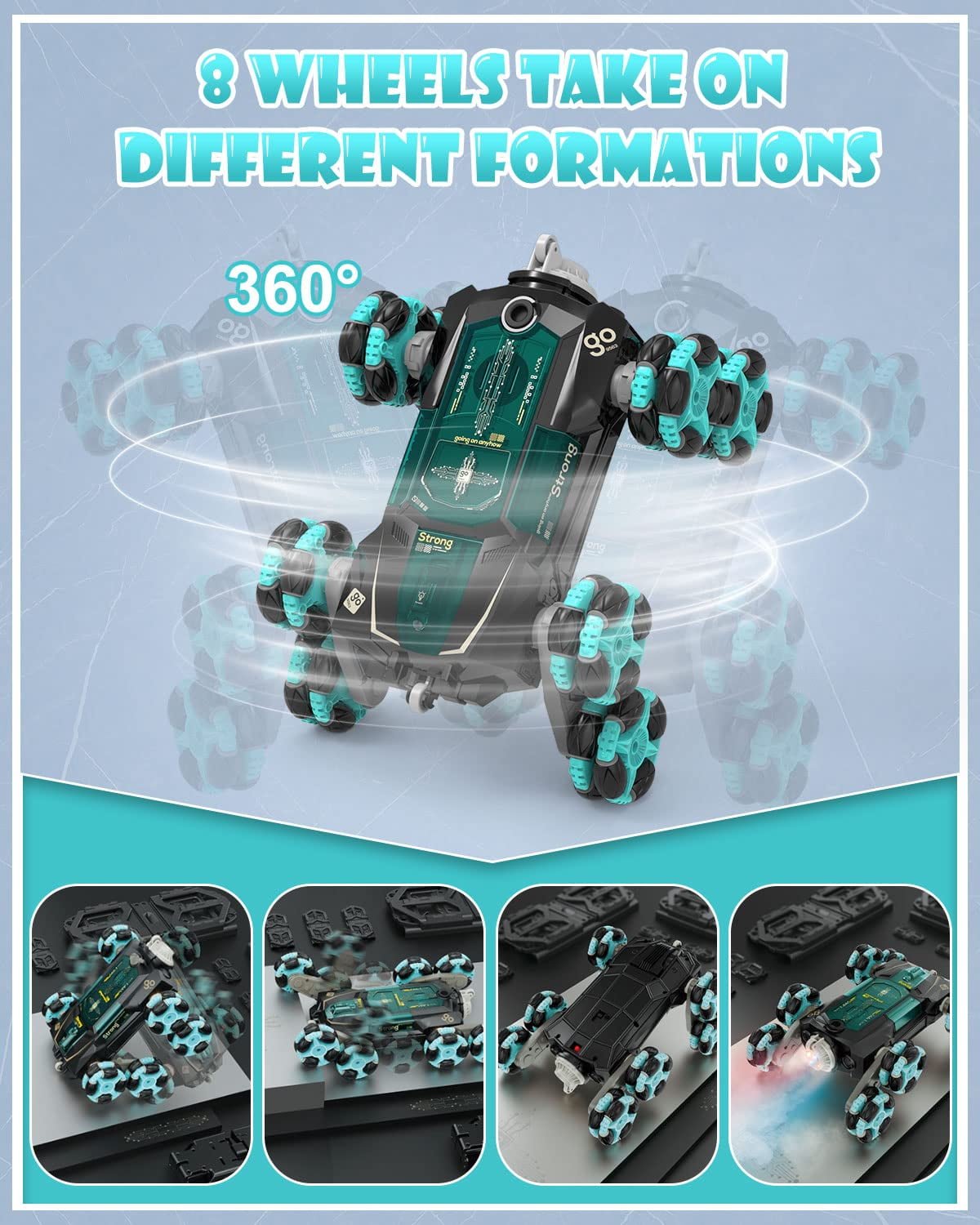 FLYNOVA Gesture Sensing Rc Car Toys for Boy Age 8-13,2.4Ghz 8Wd Remote Control Car,Racing Drift Double-Sided Stunt Car,Christmas Birthday Coolest Gift Black - Image 5