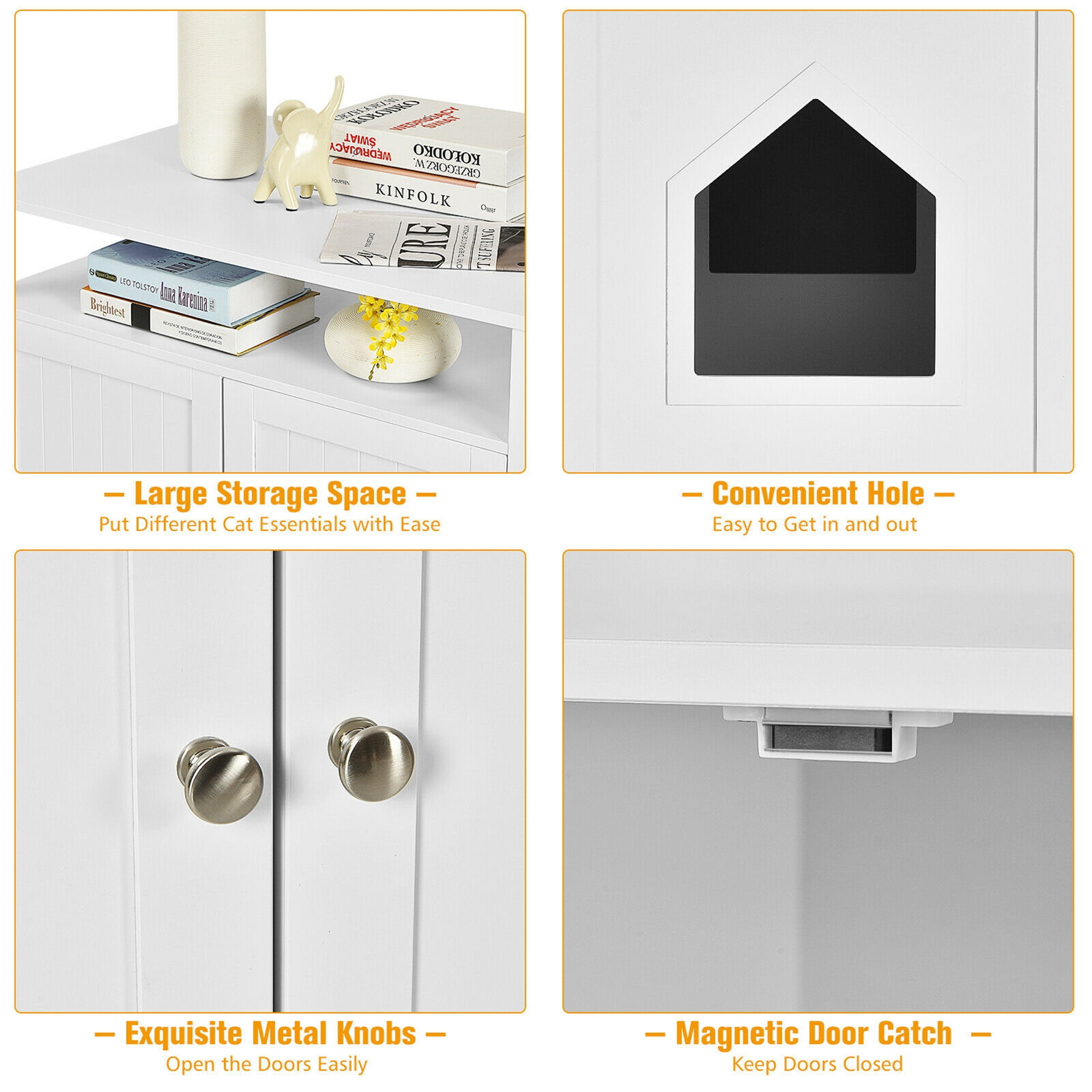 Gymax Wooden Cat Litter Box Enclosure with Storage Layer, White - Image 6