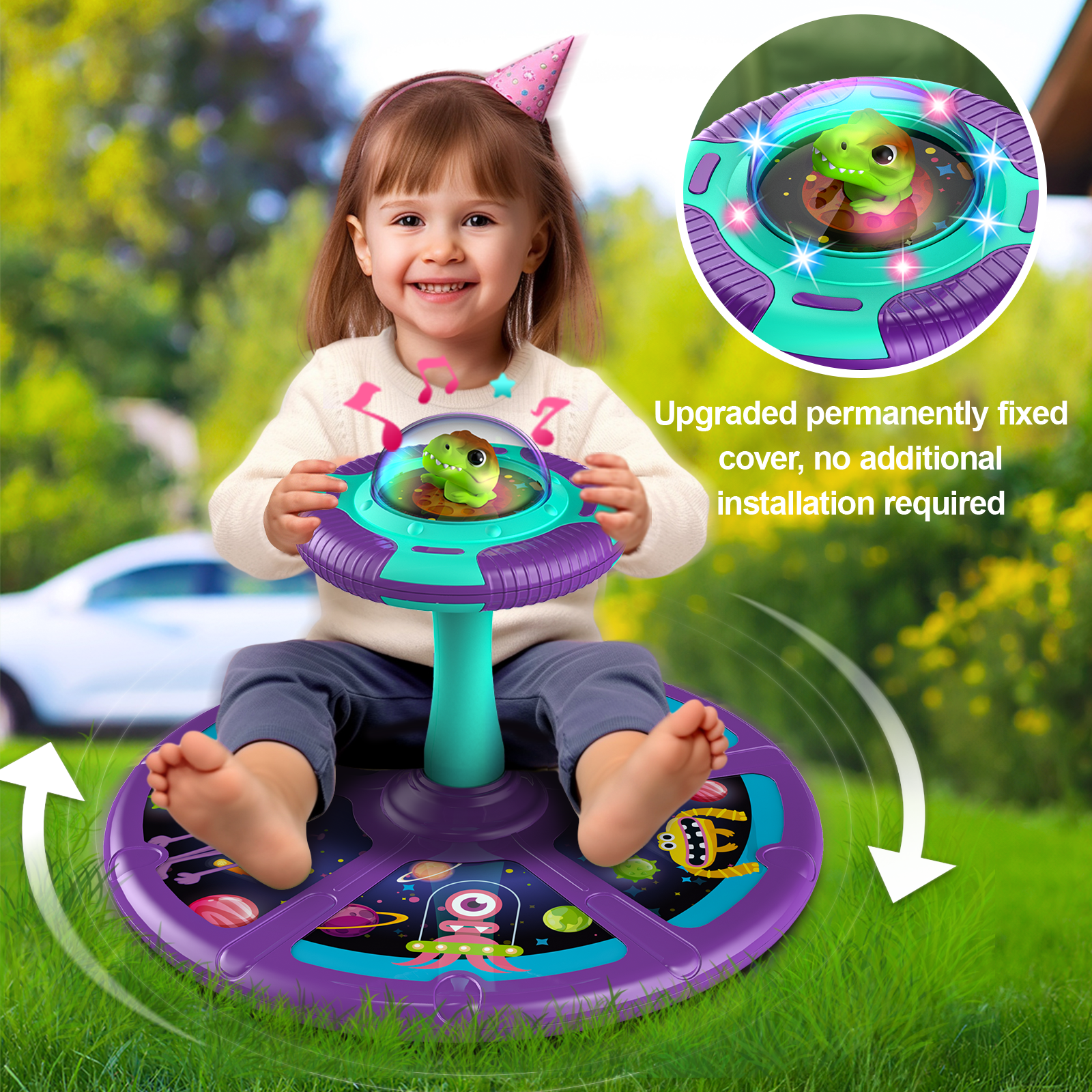 Beefunni Dinosaur Toddler Spin Toys for Ages 2 3 4 5 Years, Birthday Gift for Kids Toddlers Ages 2-4 Years, Light-Up Dinosaur Space Kids Twister with LED Light and Music. - Image 3